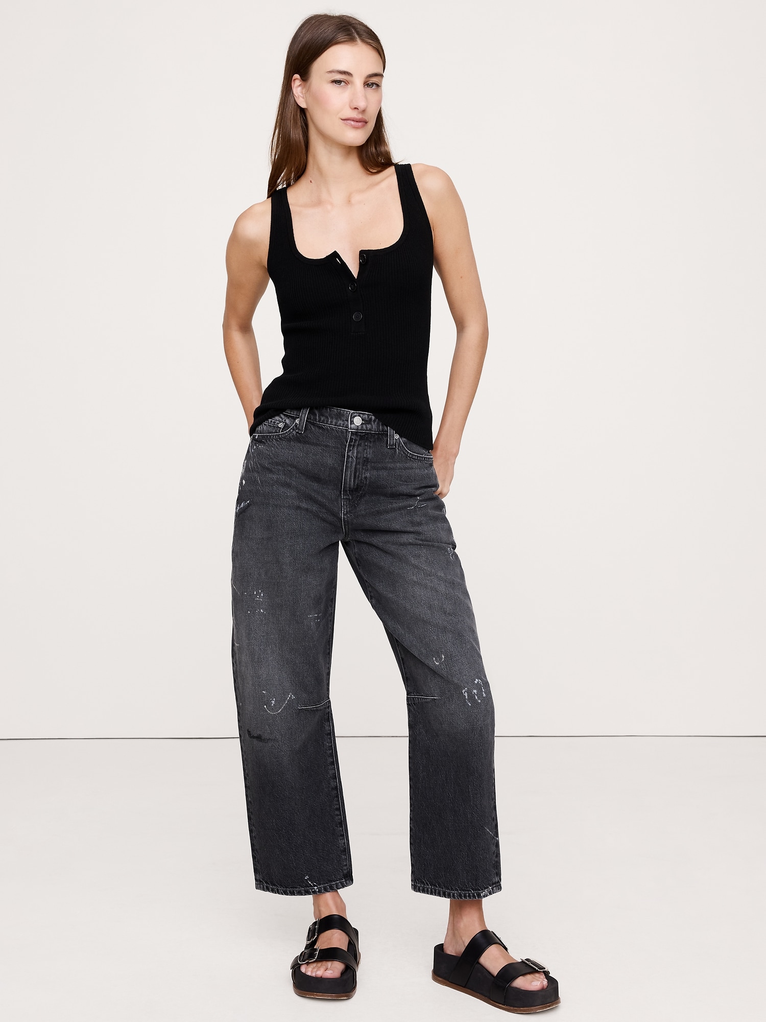 CAMISOLE HENLEY EN MÉLANGE DE LAINE MÉRINOS ET DE COTON - Noir