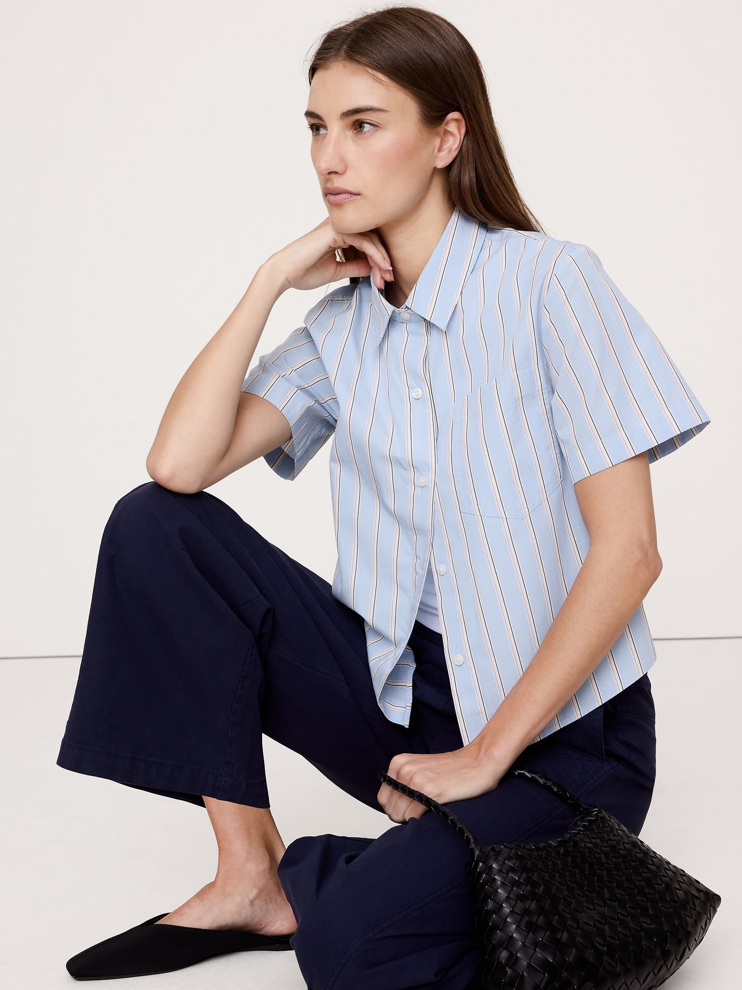 Image number 1 showing, BOXY COTTON POPLIN SHORT-SLEEVE SHIRT
