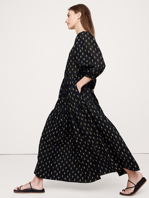 blue and cream maxi dress Printed Tiered Maxi Dress Blue Multi / S