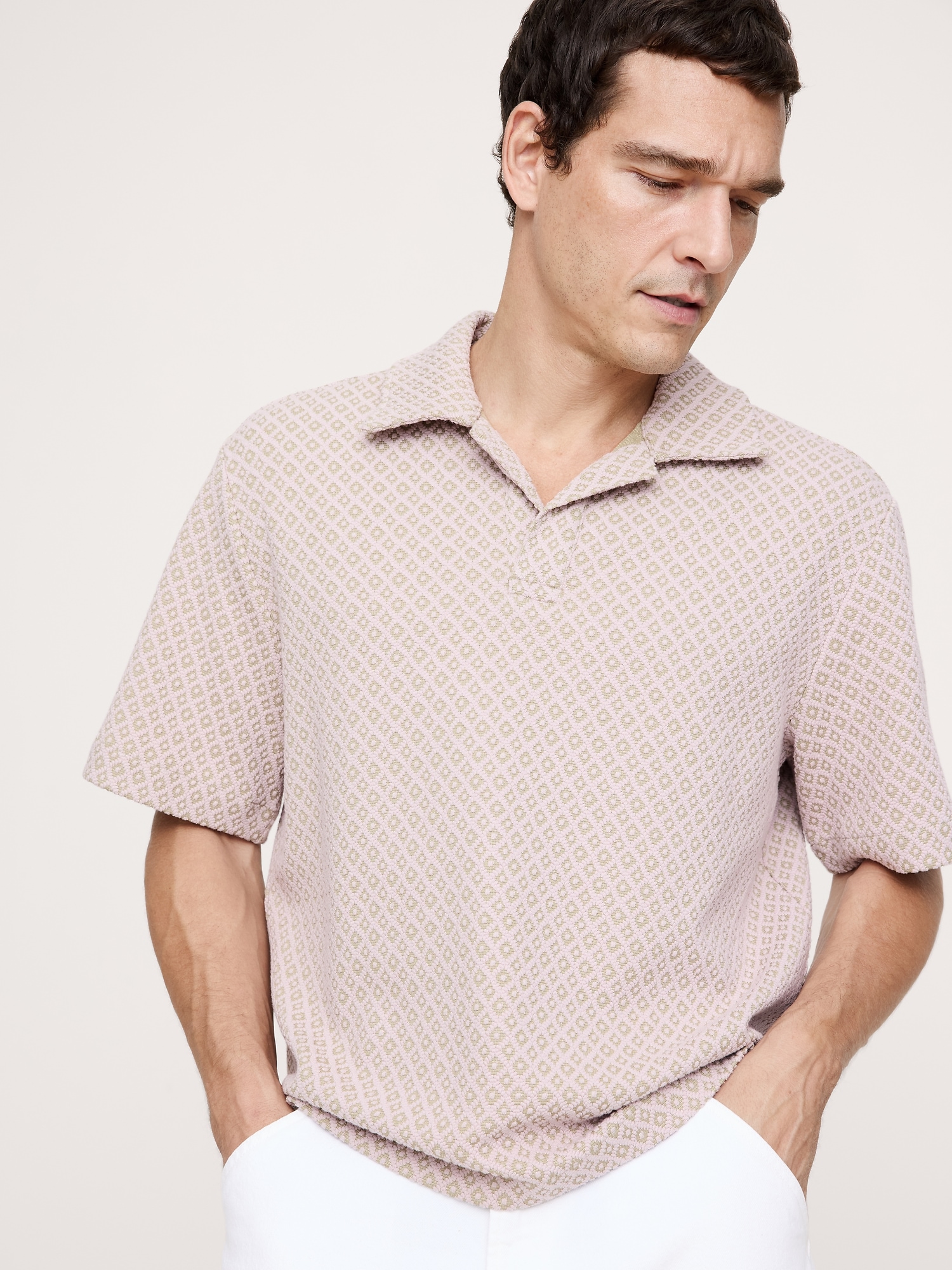GEO JACQUARD POLO - Pink With Embroidery