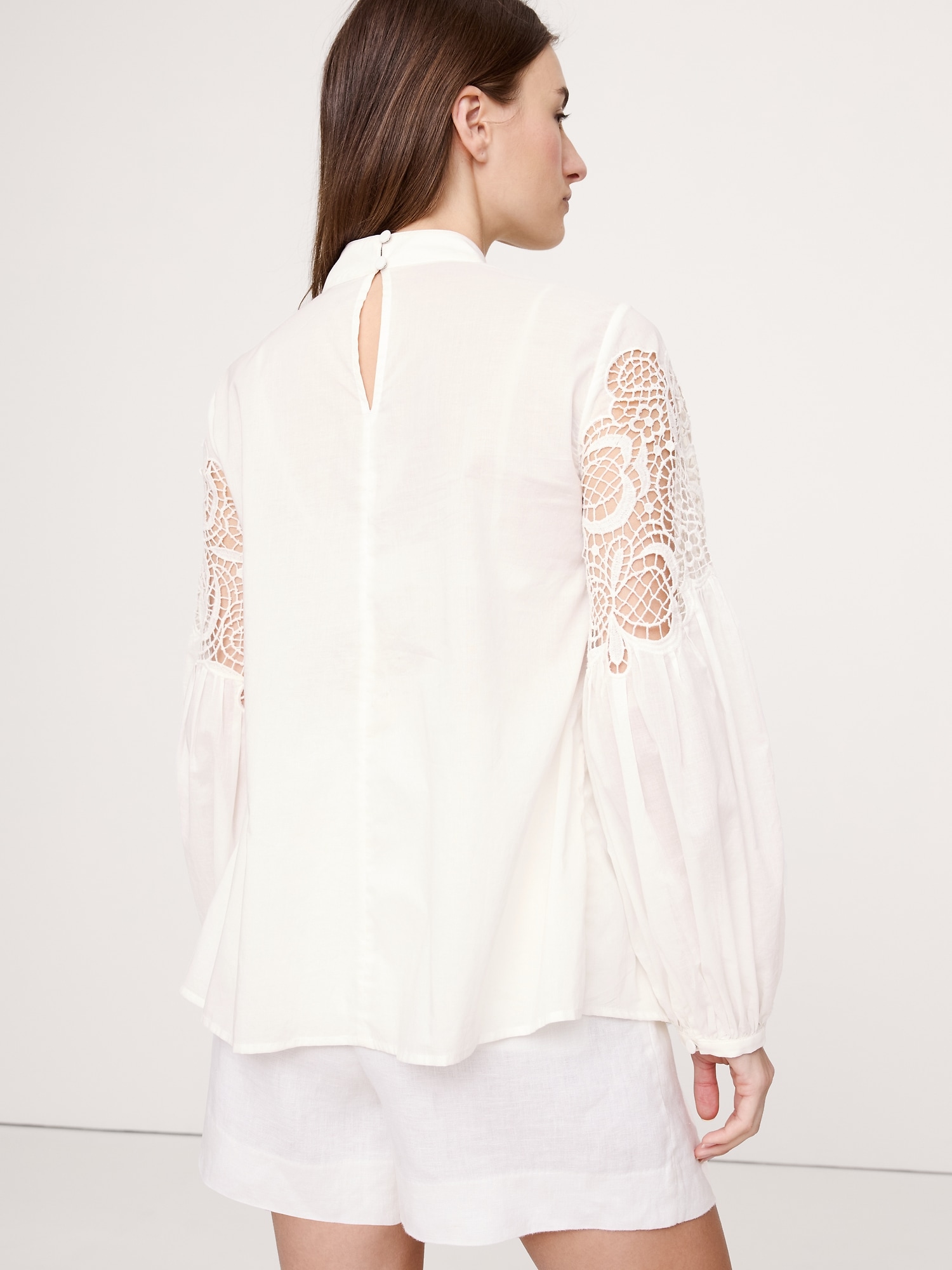 Image number 6 showing, COTTON & LACE MOCK-NECK TOP