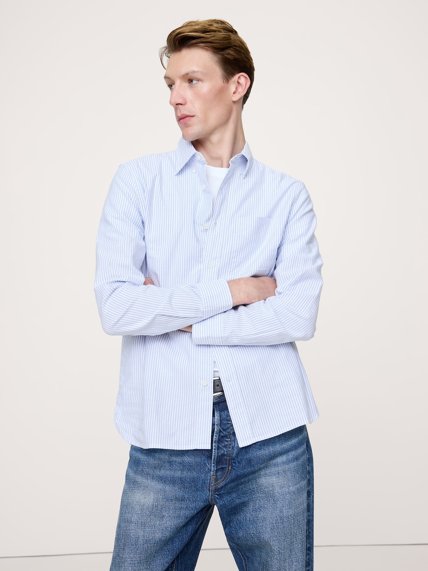 Standard-Fit Oxford Shirt - Light Blue Stripe