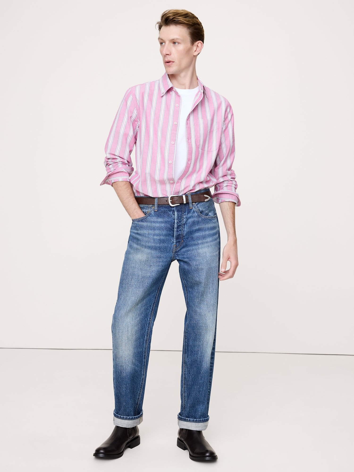 Standard-Fit Oxford Shirt - Pink Stripe