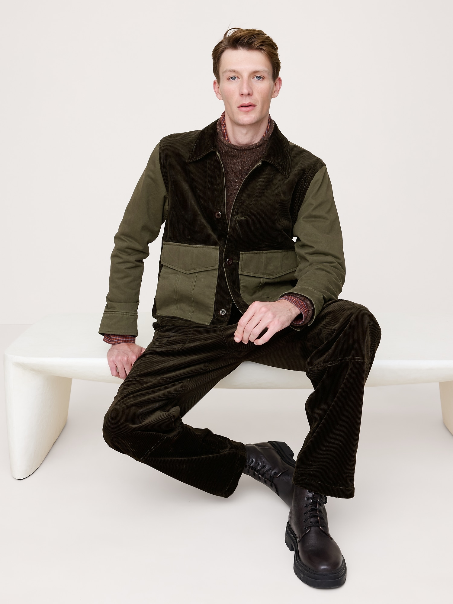 Corduroy & Canvas Jacket - Dark Trees Green