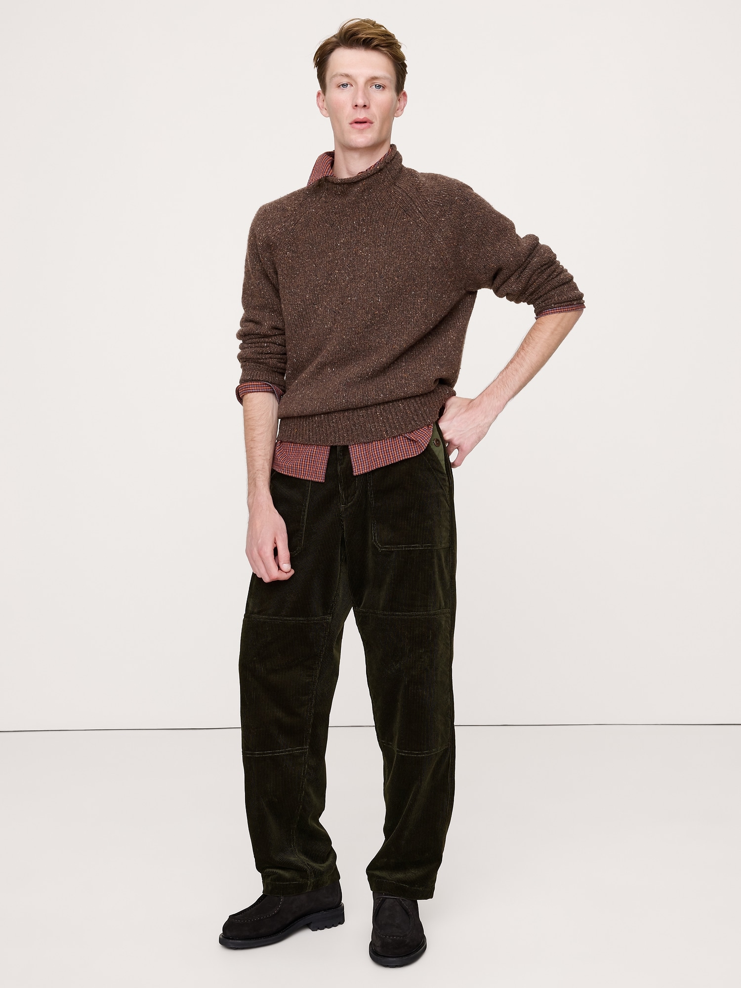 Loose Corduroy & Canvas Gardener Pant - Deep Olive