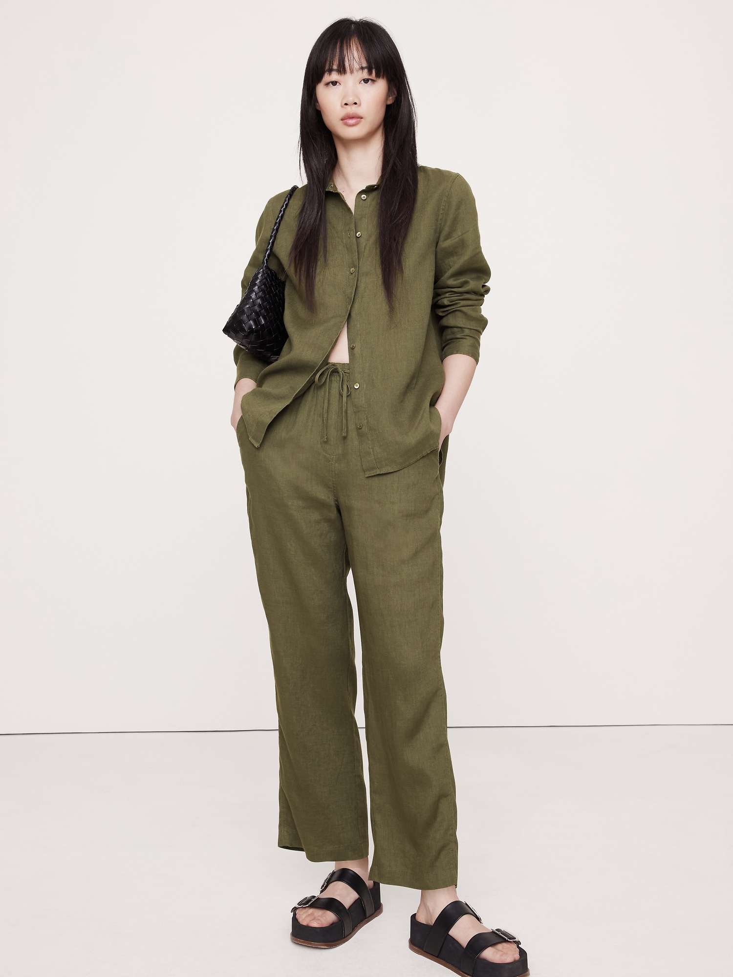 Linen Pull-On Ankle Pant - Green