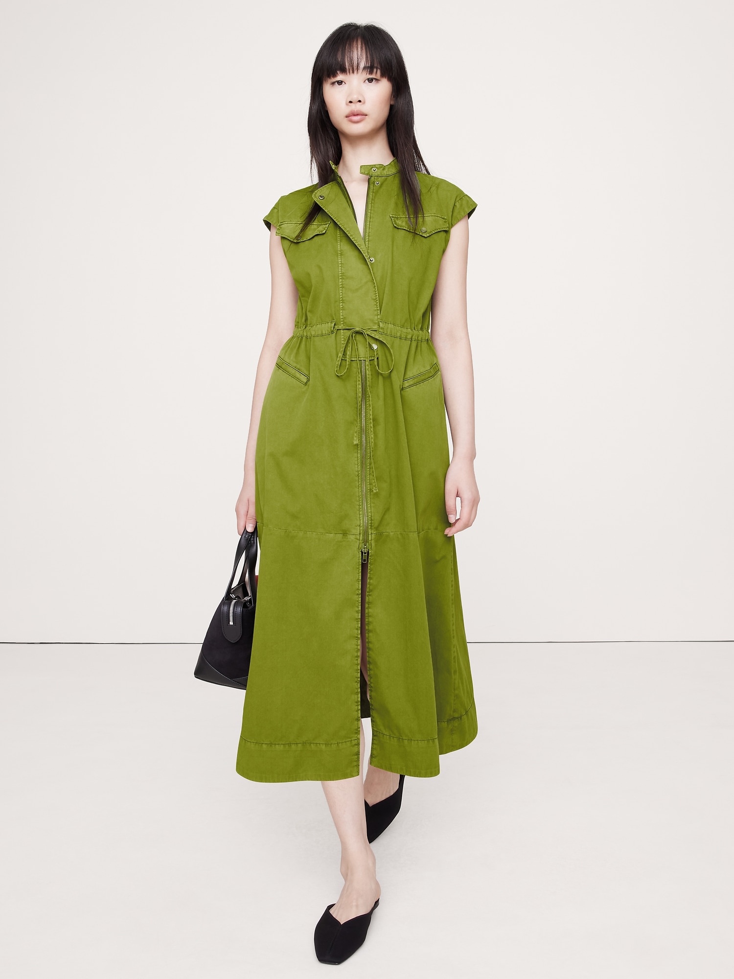 Image number 1 showing, Cotton Twill Utility Long Midi Dress