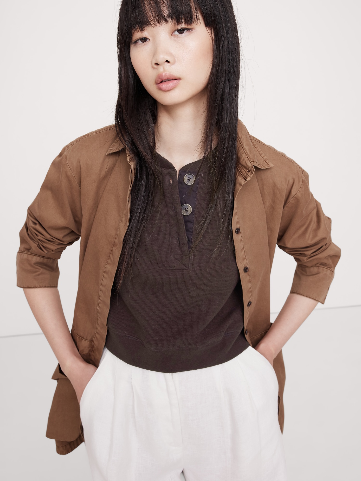 Image number 3 showing, Waffle-Knit Cropped Henley