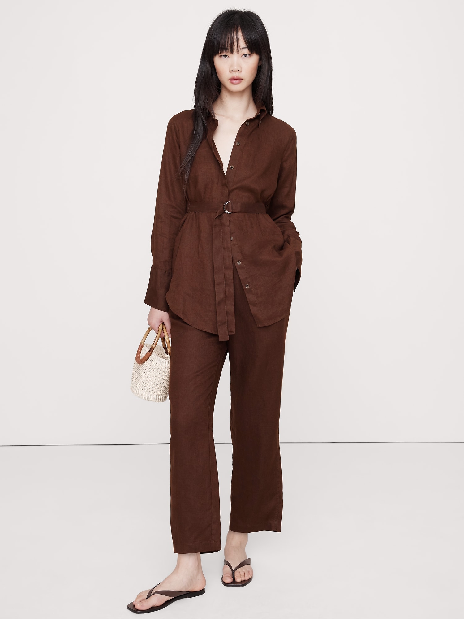 Linen Belted Tunic Shirt