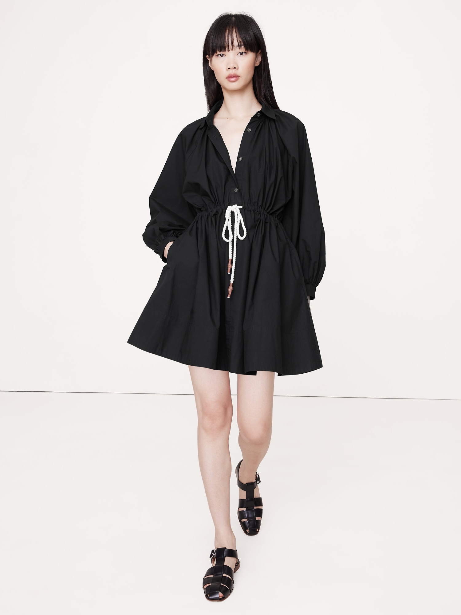 Cotton Poplin Mini Shirtdress