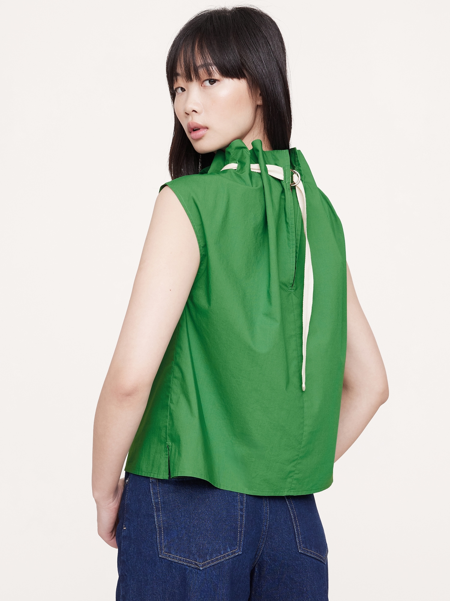 Image number 2 showing, COTTON POPLIN CINCH-NECK TOP