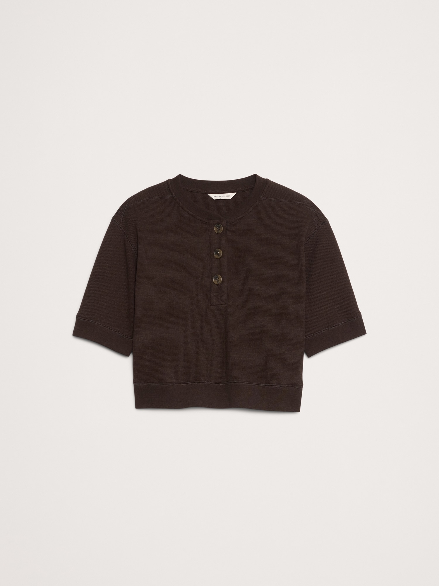 Image number 4 showing, Waffle-Knit Cropped Henley