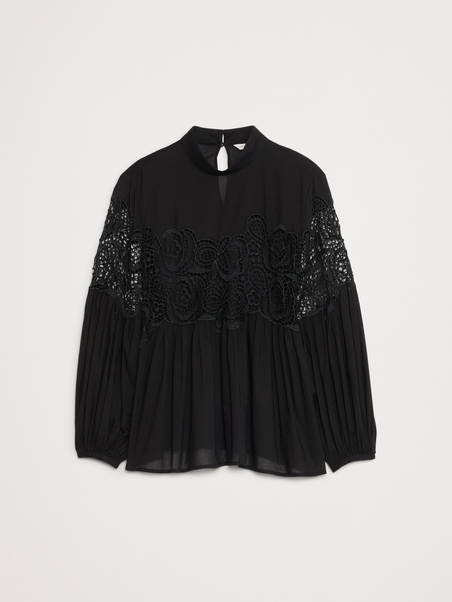 Image number 5 showing, COTTON & LACE MOCK-NECK TOP