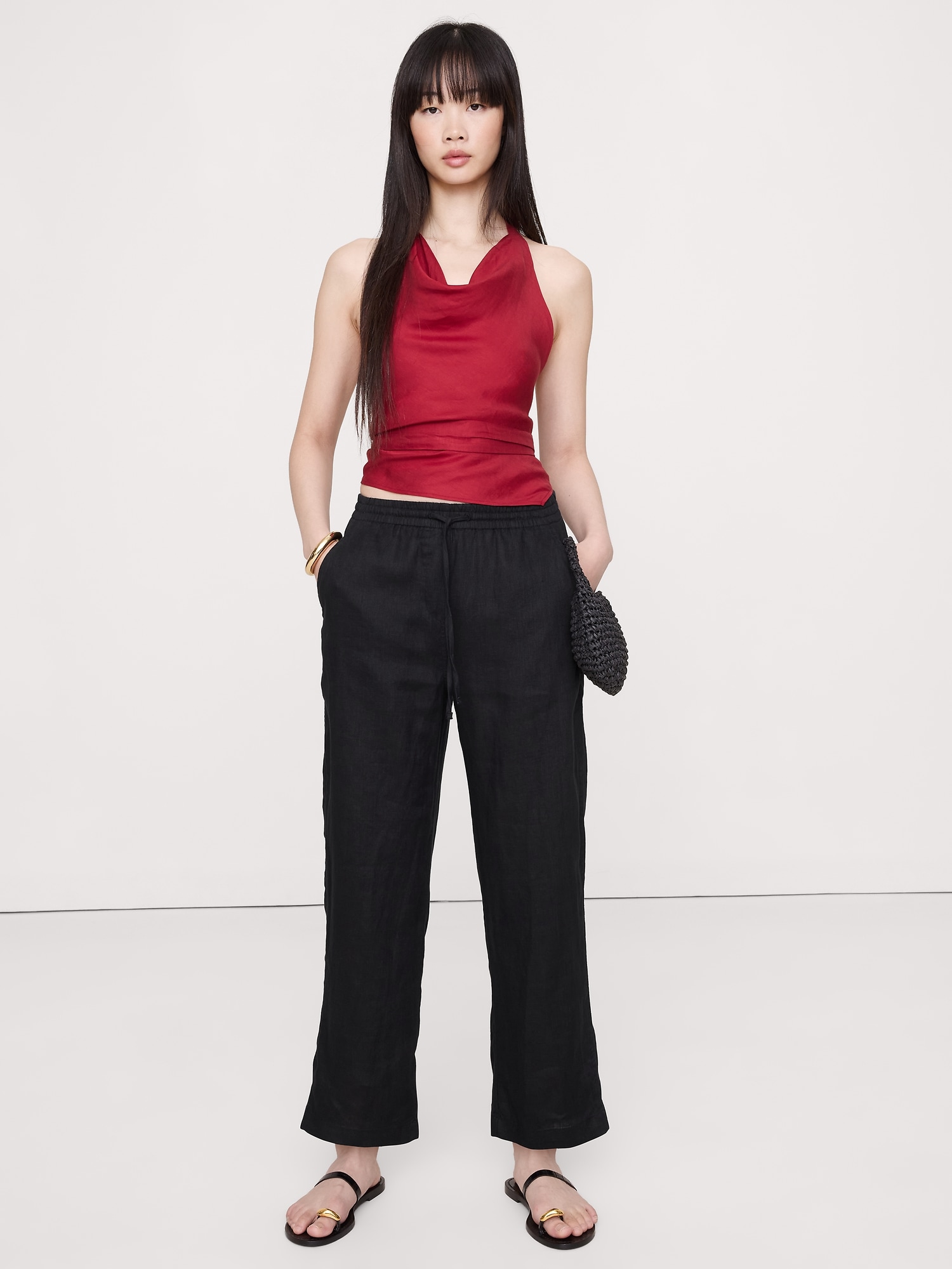 Linen Pull-On Ankle Pant