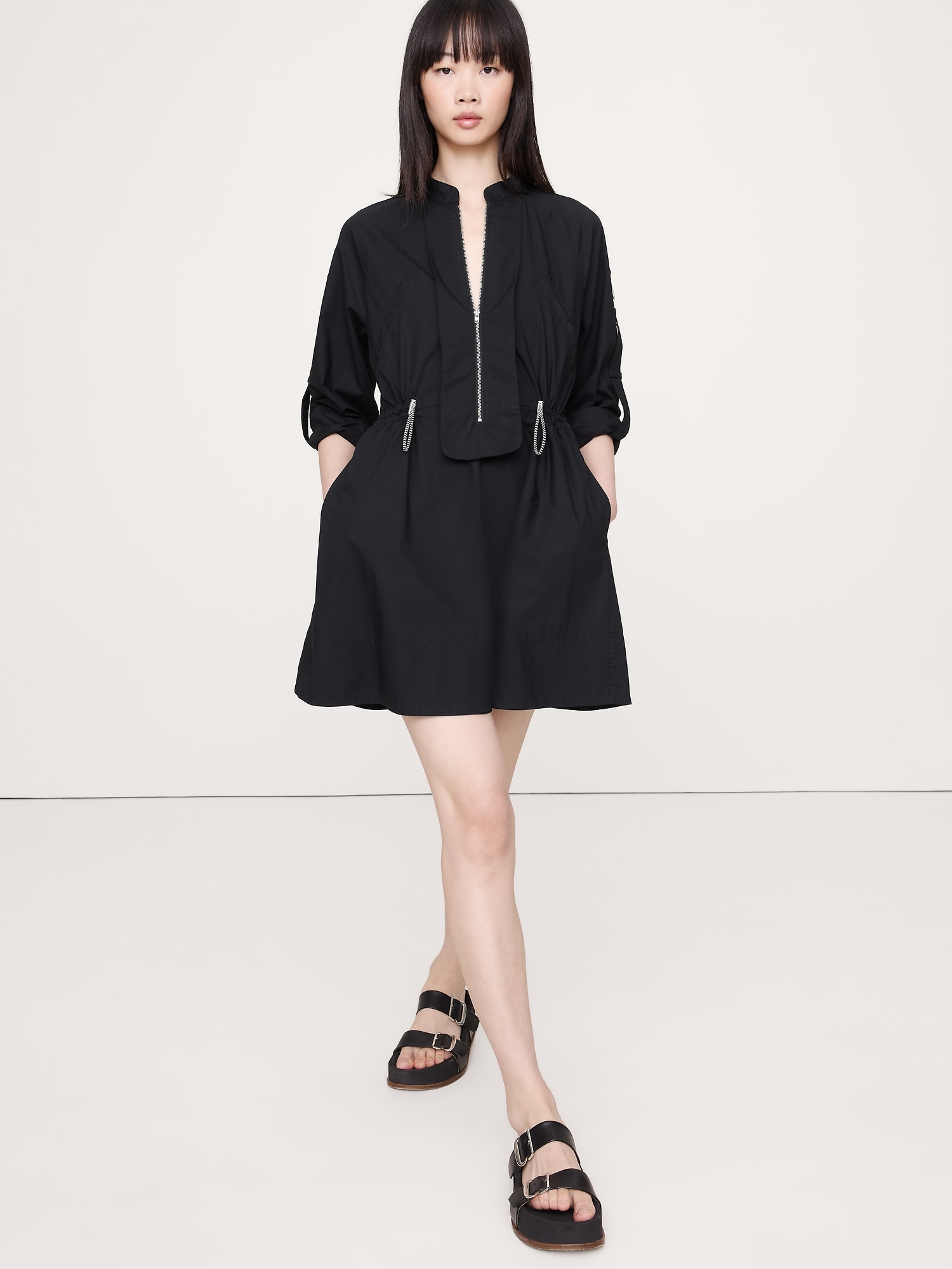 Robe courte utilitaire en sergé de coton - Noir
