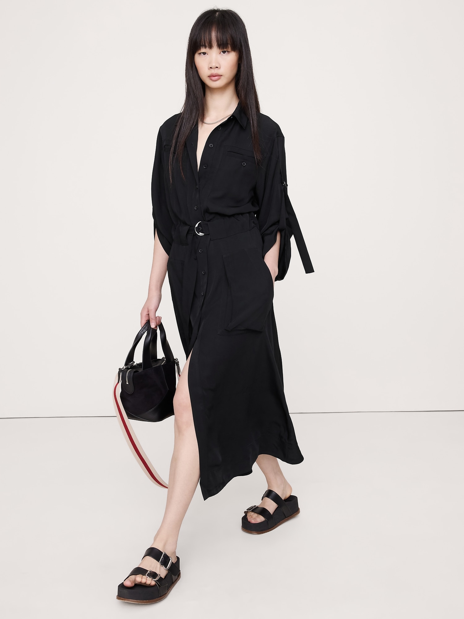 Image number 1 showing, DRAPEY UTILITY SHIRT DRESS