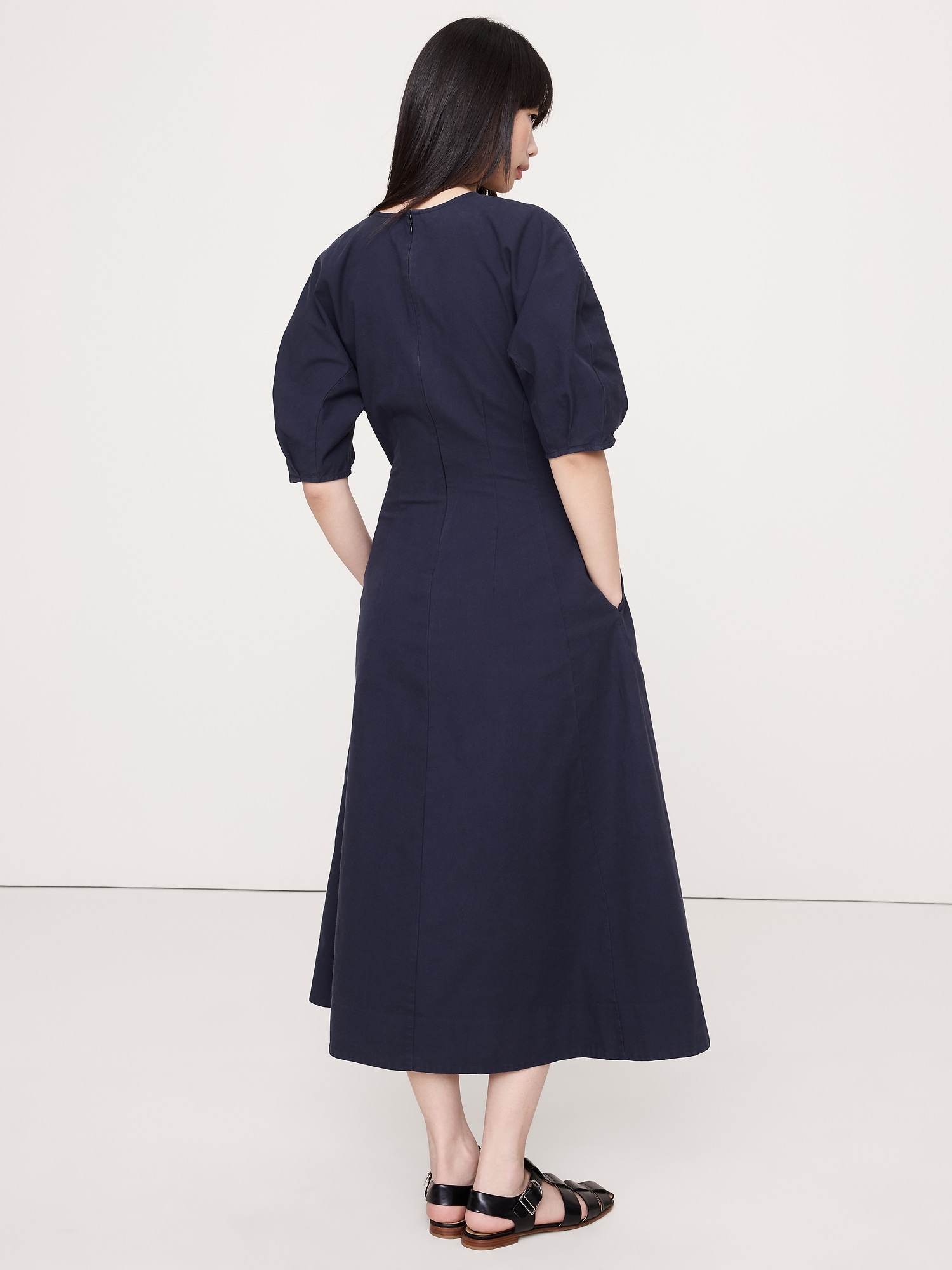 STRETCH-COTTON TWILL UTILITY MIDI DRESS