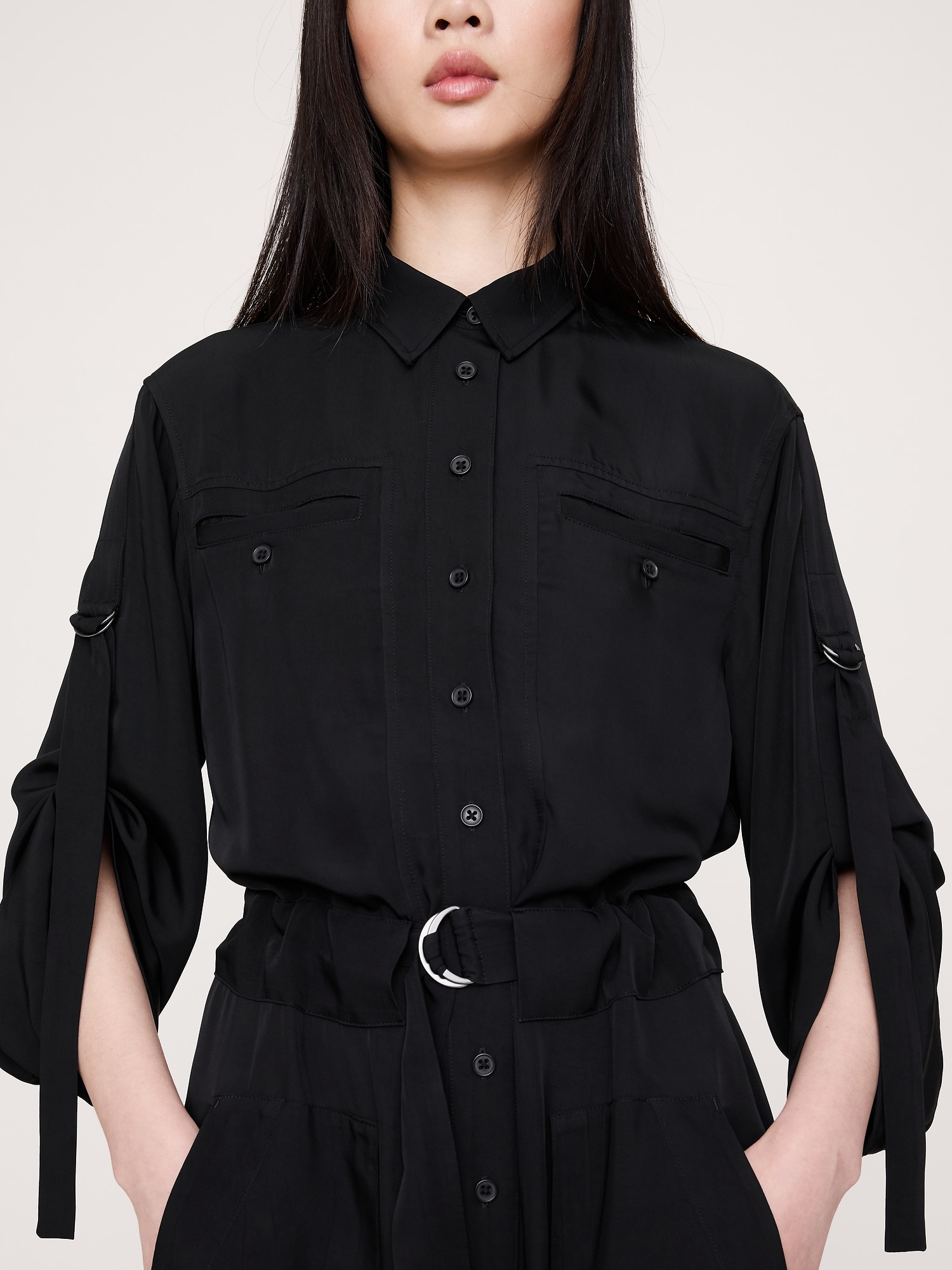 DRAPEY UTILITY SHIRT DRESS
