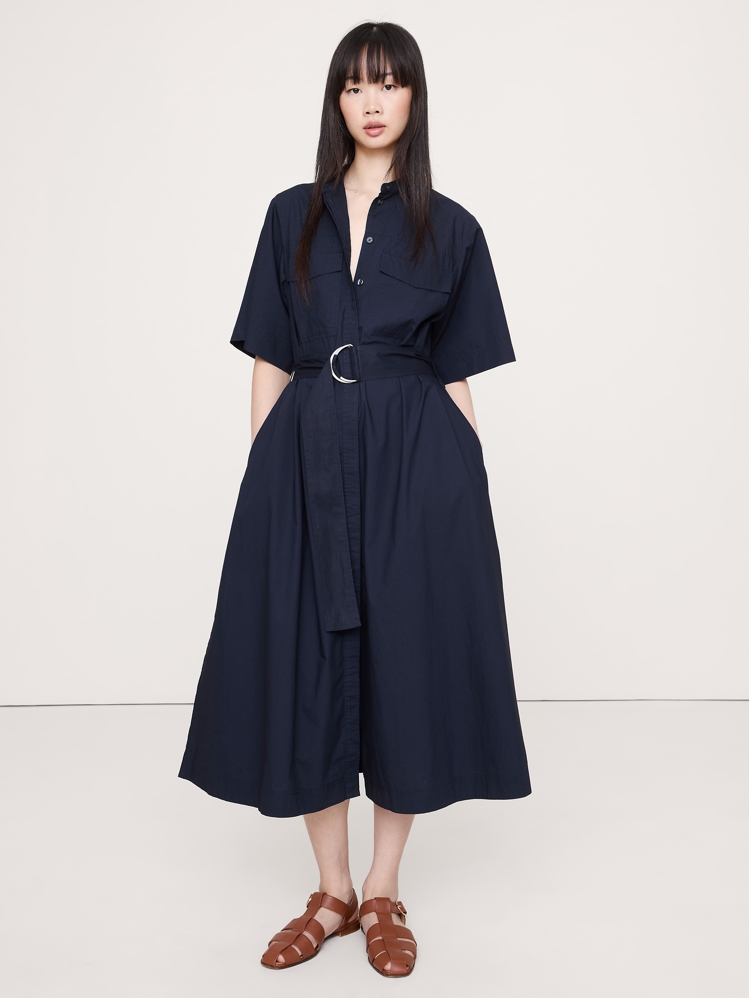 Image number 1 showing, COTTON POPLIN UTILITY SHIRT DRESS