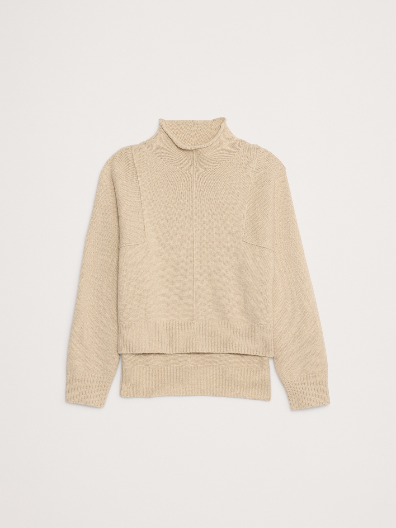 Image number 4 showing, Oversized Merino-Cotton High-Low Funnel-Neck Sweater