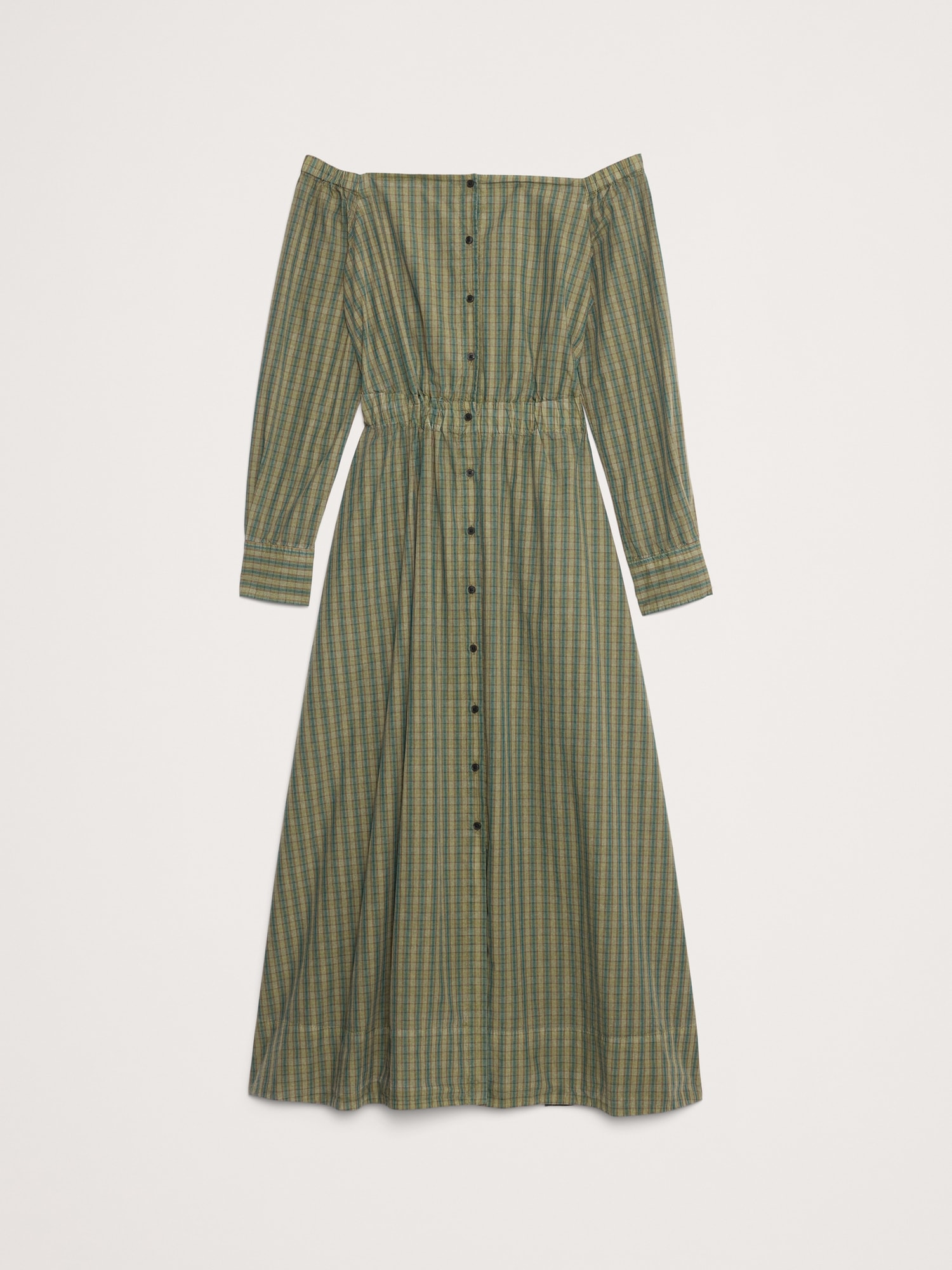Cotton Poplin Off-The-Shoulder Long Midi Shirt Dress