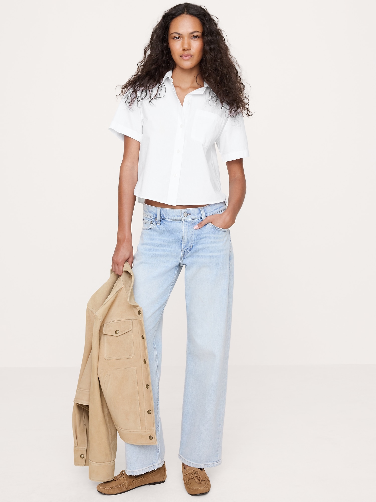 BOXY COTTON POPLIN SHORT-SLEEVE SHIRT - White
