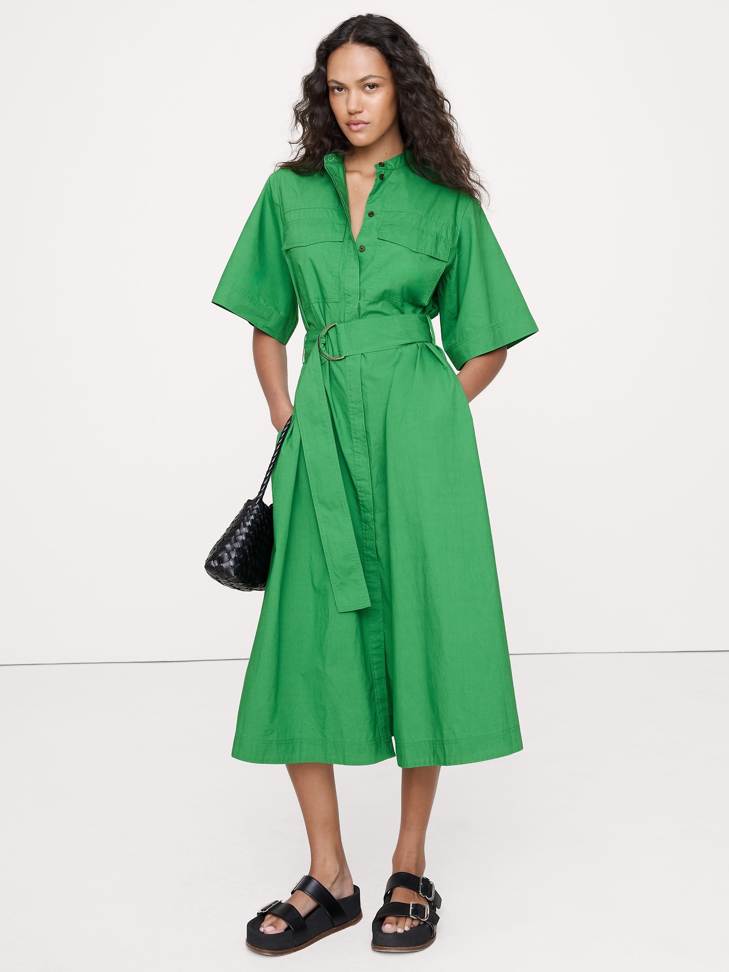 Image number 1 showing, COTTON POPLIN UTILITY SHIRT DRESS