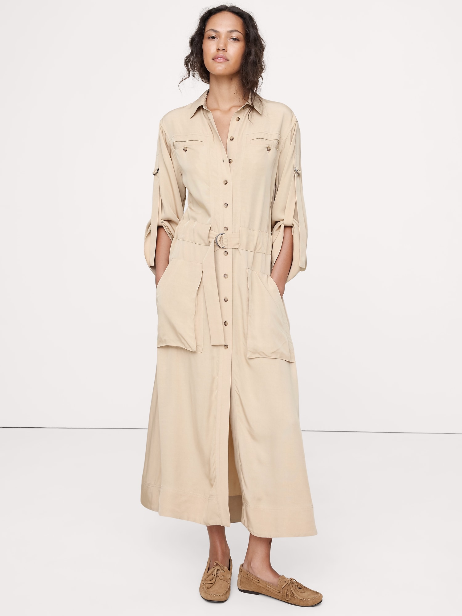 Image number 1 showing, DRAPEY UTILITY SHIRT DRESS