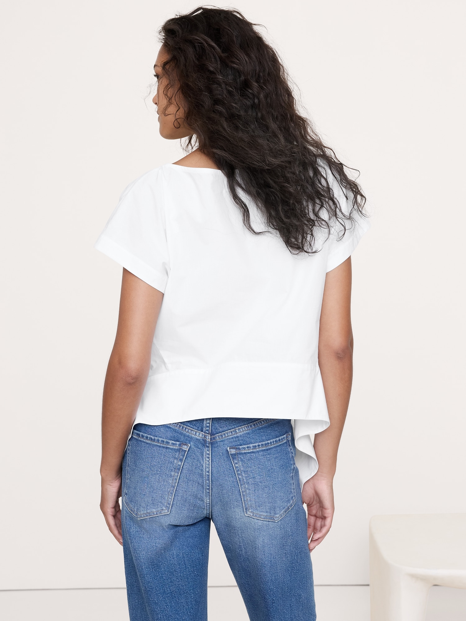 Image number 8 showing, COTTON POPLIN BOATNECK ASYMMETRICAL TOP
