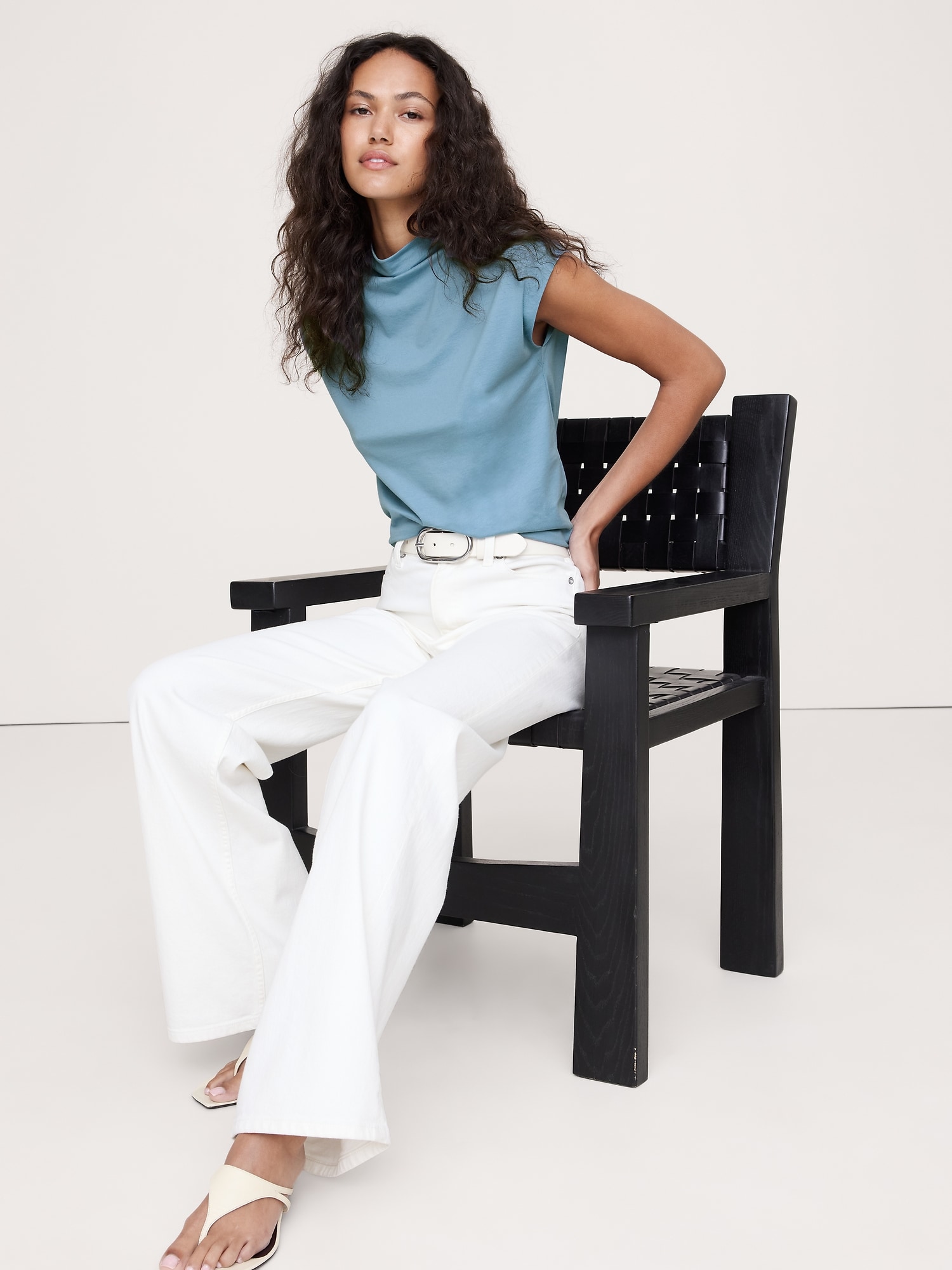 Silky Cotton Mock-Neck Top