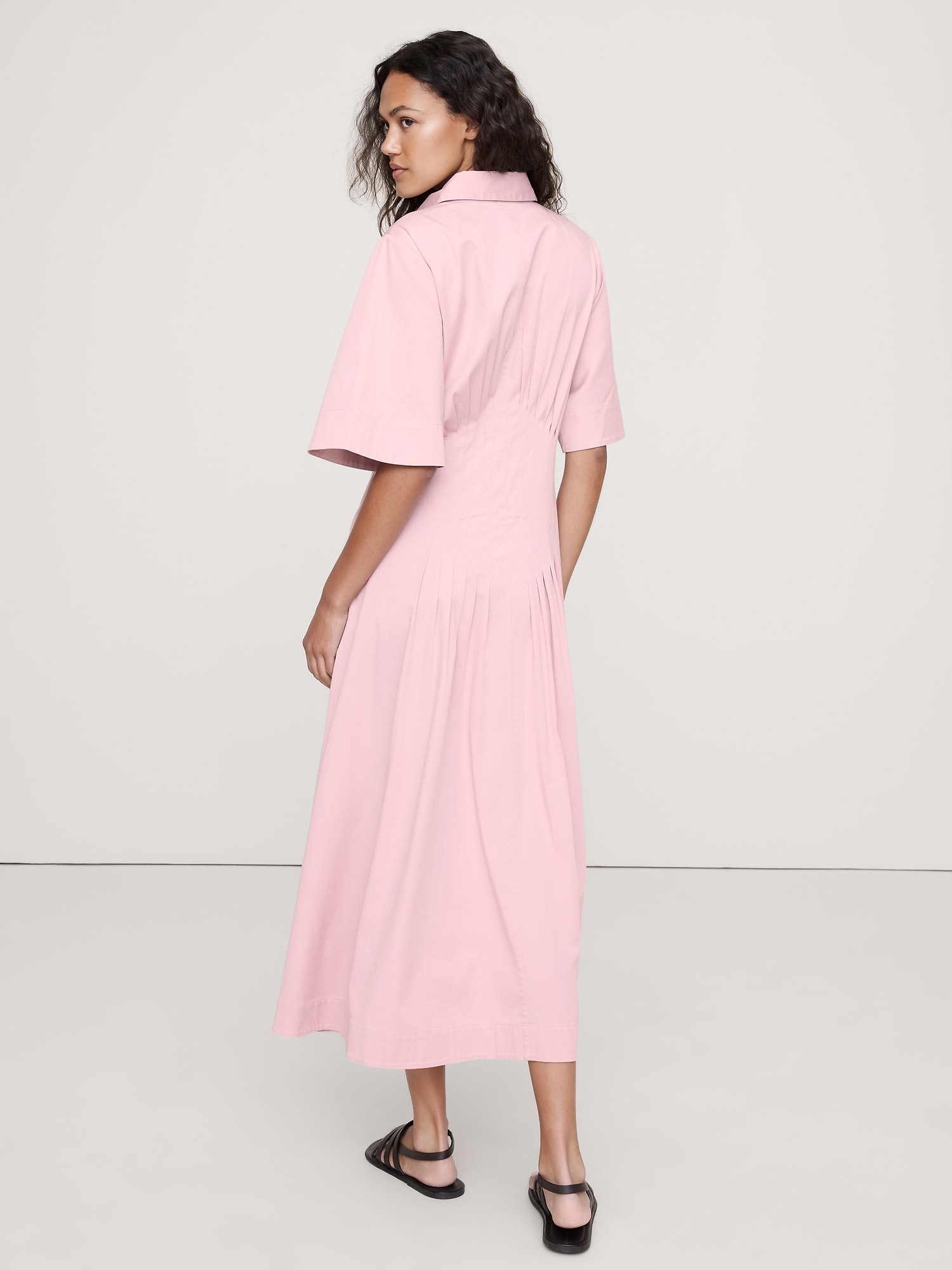 Image number 6 showing, STRETCH-COTTON POPLIN PINTUCK LONG-MIDI SHIRT DRESS