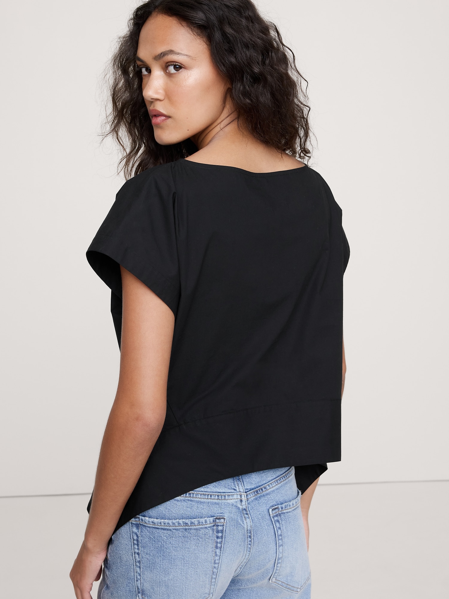 Image number 6 showing, COTTON POPLIN BOATNECK ASYMMETRICAL TOP