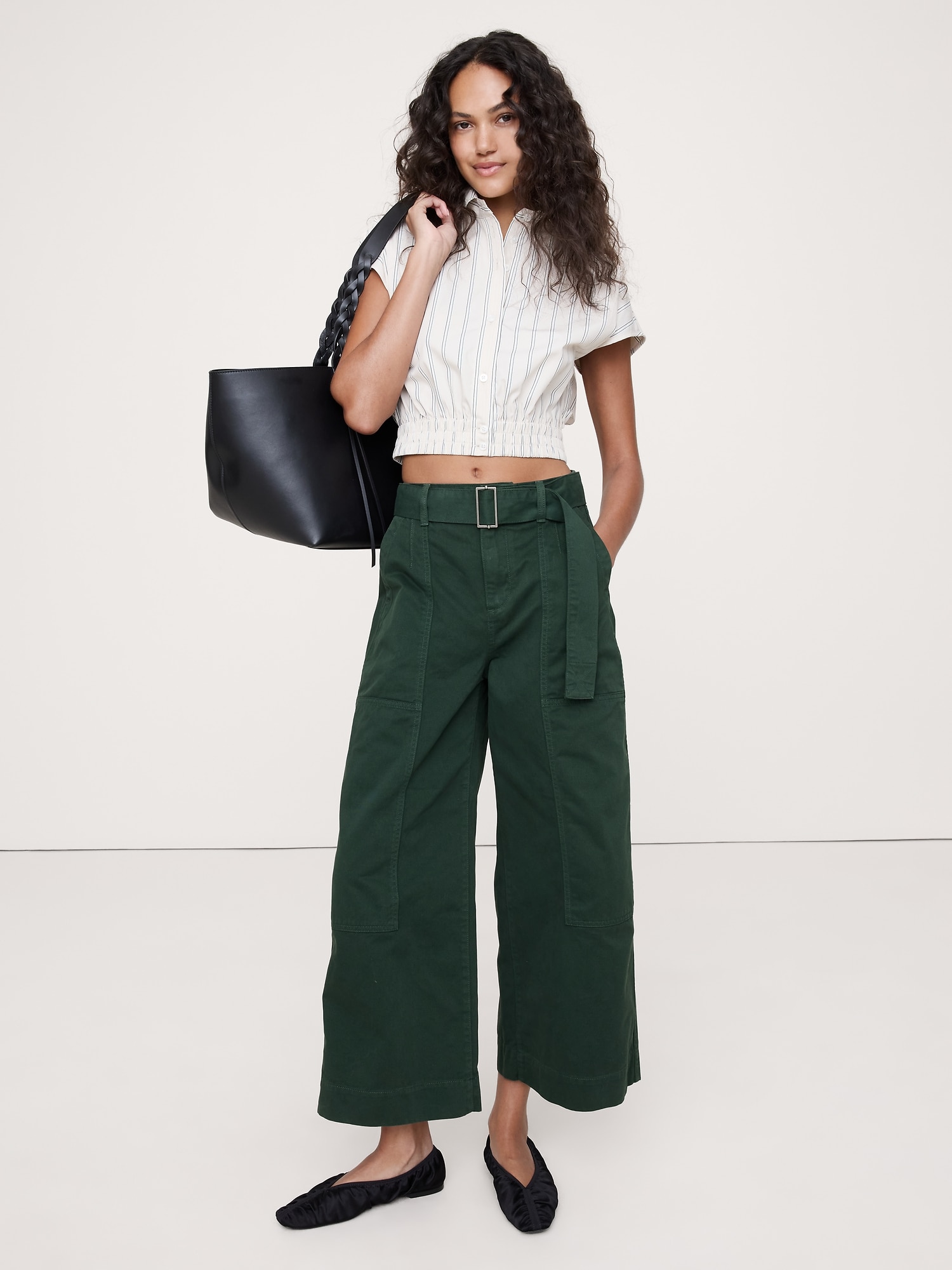 High-Rise Wide-Leg Utility Crop Pant - Beyond The Pines Green