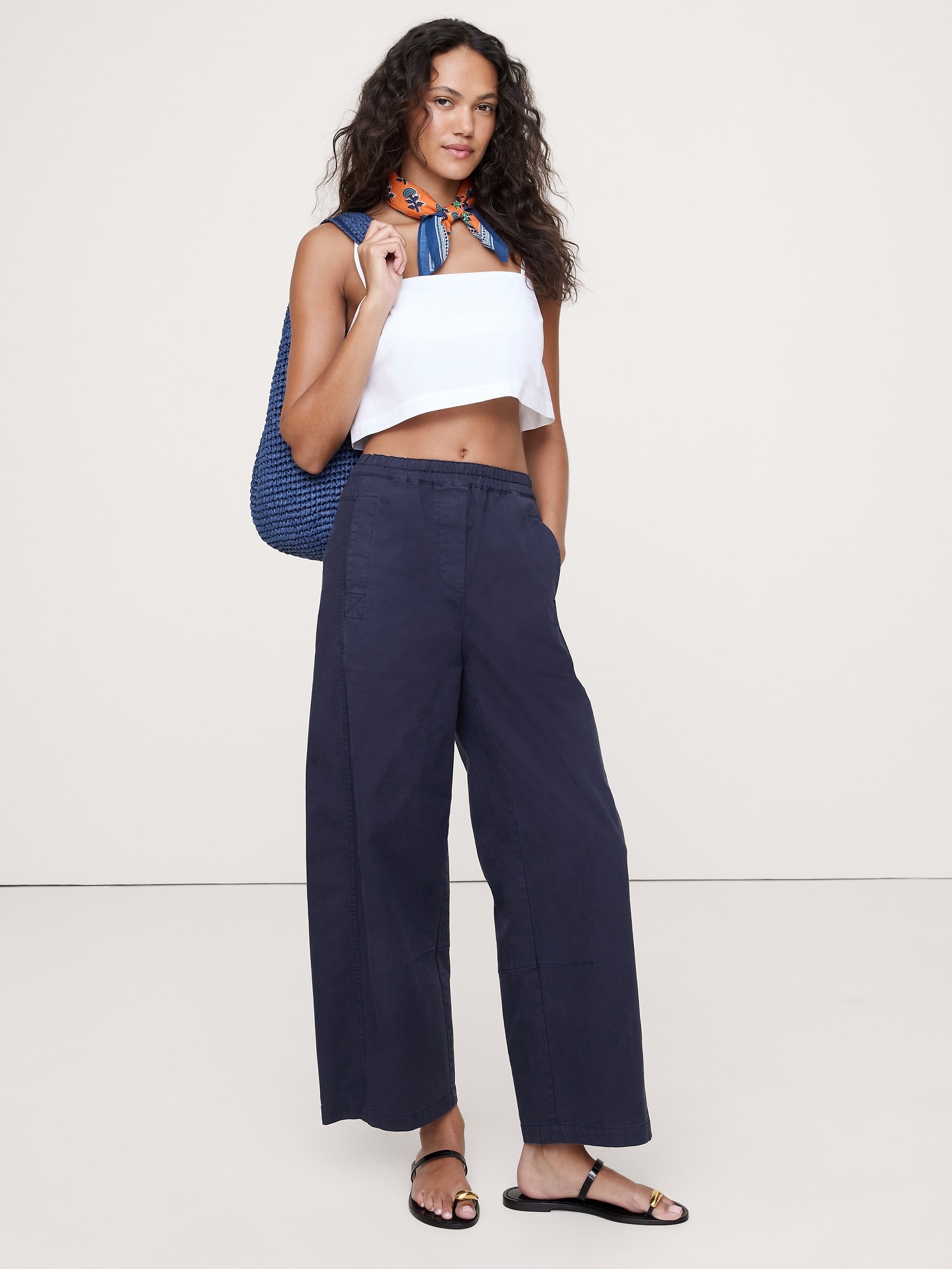 Pantalon de peintre décontracté à taille mi-basse élastique