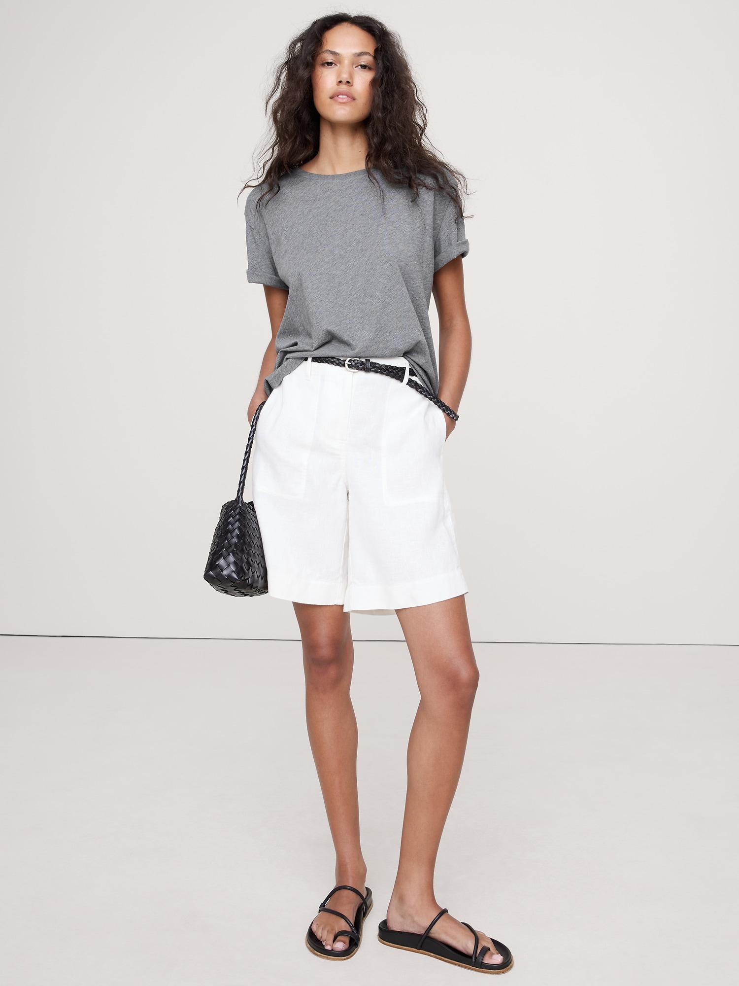 Oversized Cotton-Silk Crew-Neck T-Shirt - Gray