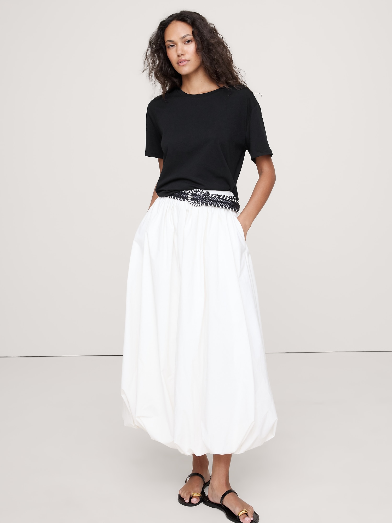 Oversized Cotton-Silk Crew-Neck T-Shirt - Black