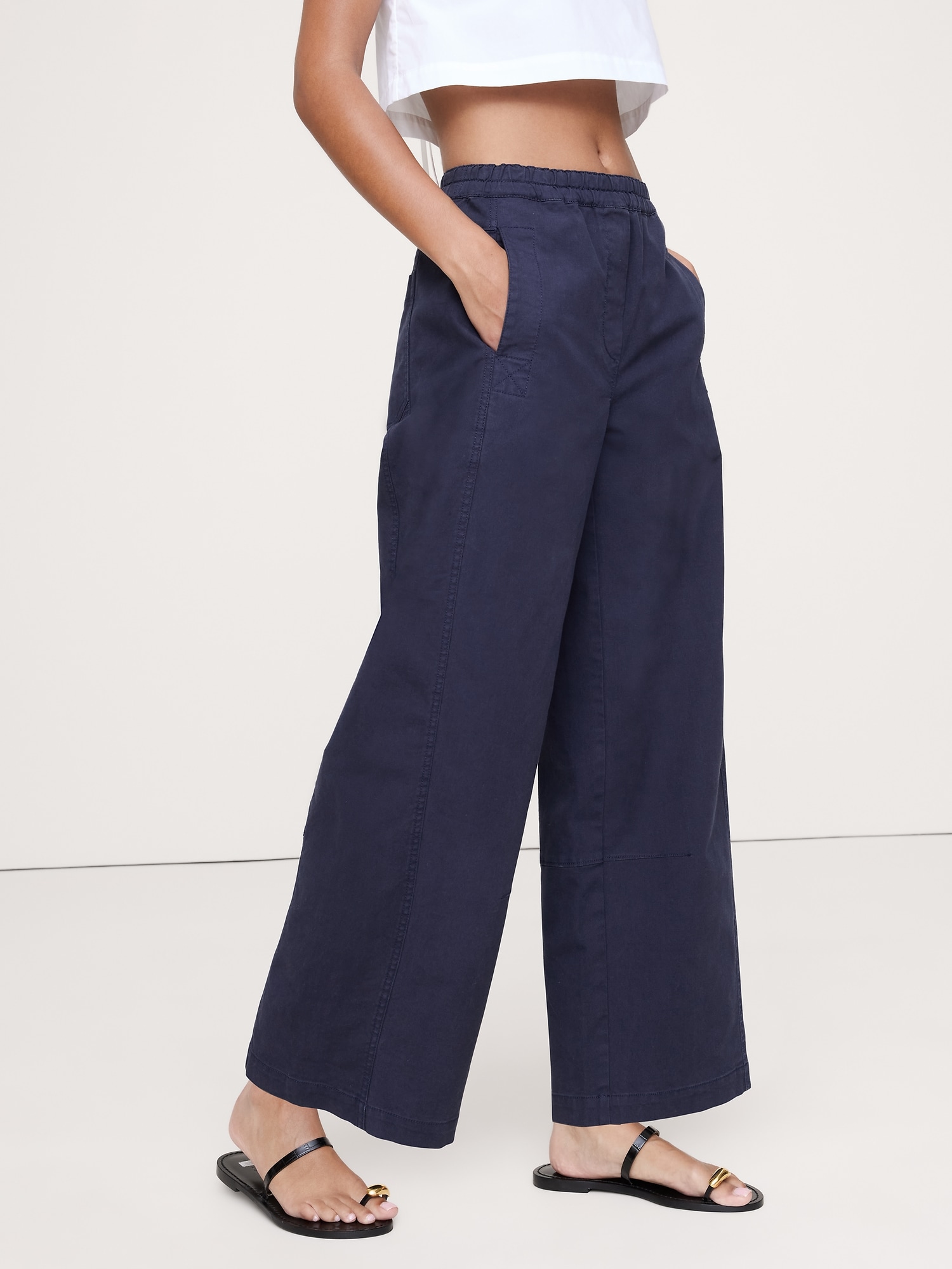 L'image numéro 3 présente Pantalon de peintre décontracté à taille mi-basse élastique
