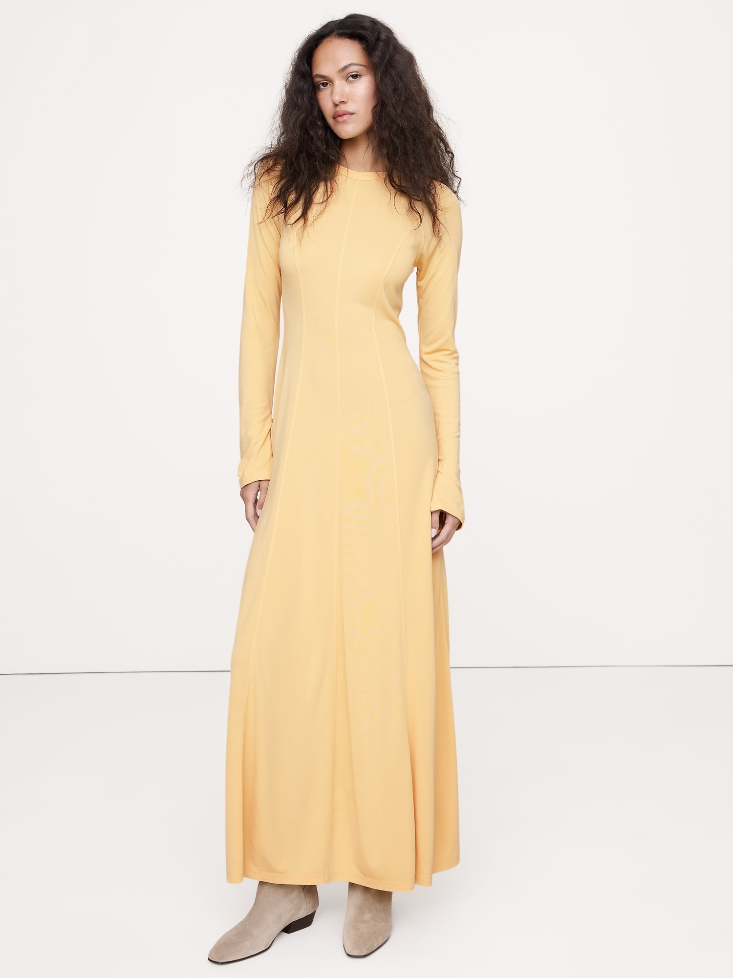 Paneled Knit Maxi Dress - Sahara Sun Yellow