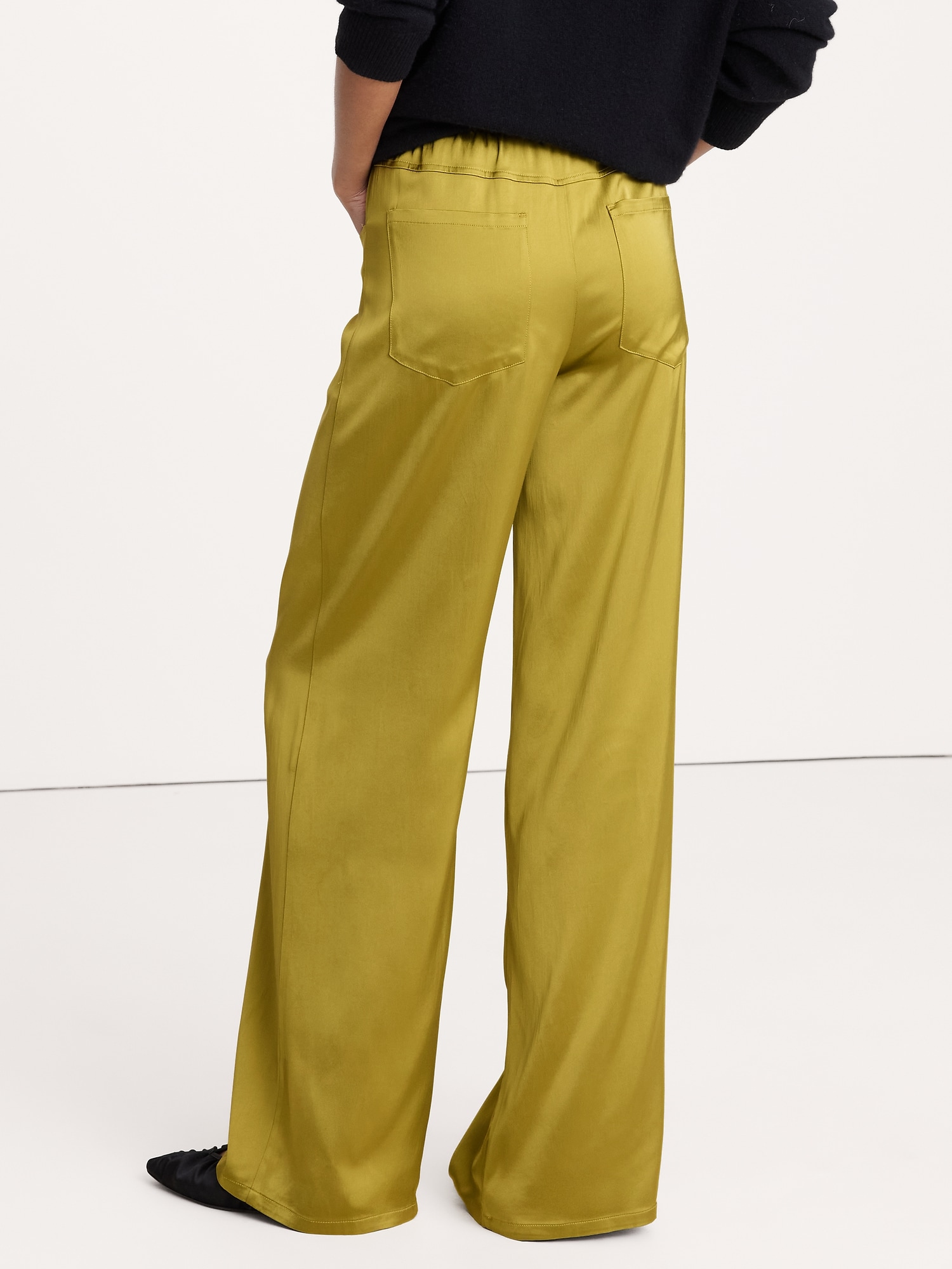 Image number 2 showing, Mid-Rise Wide-Leg Pull-On Stretch-Satin Pant