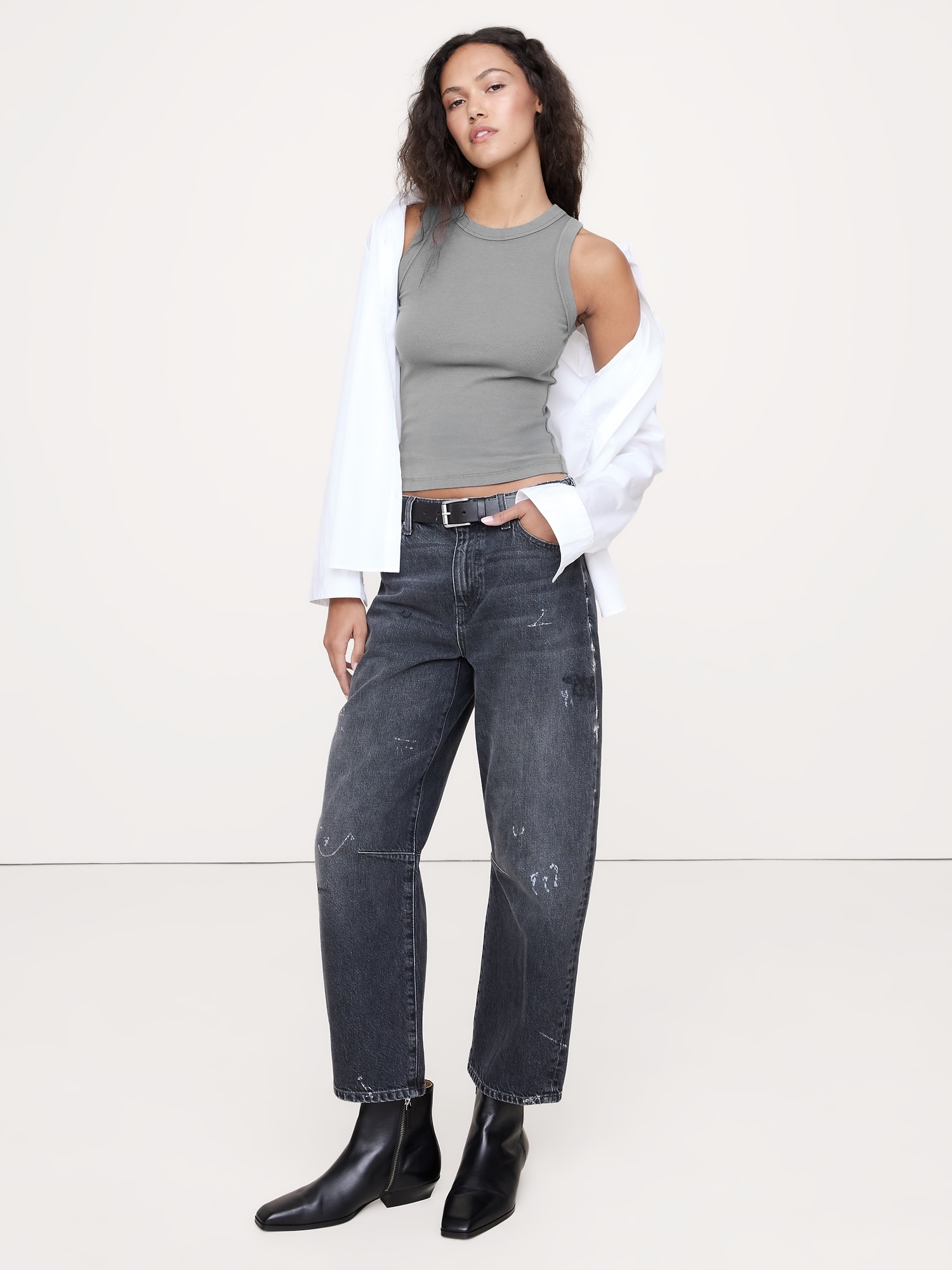 Ribbed Cutaway Tank - Charcoal Gray