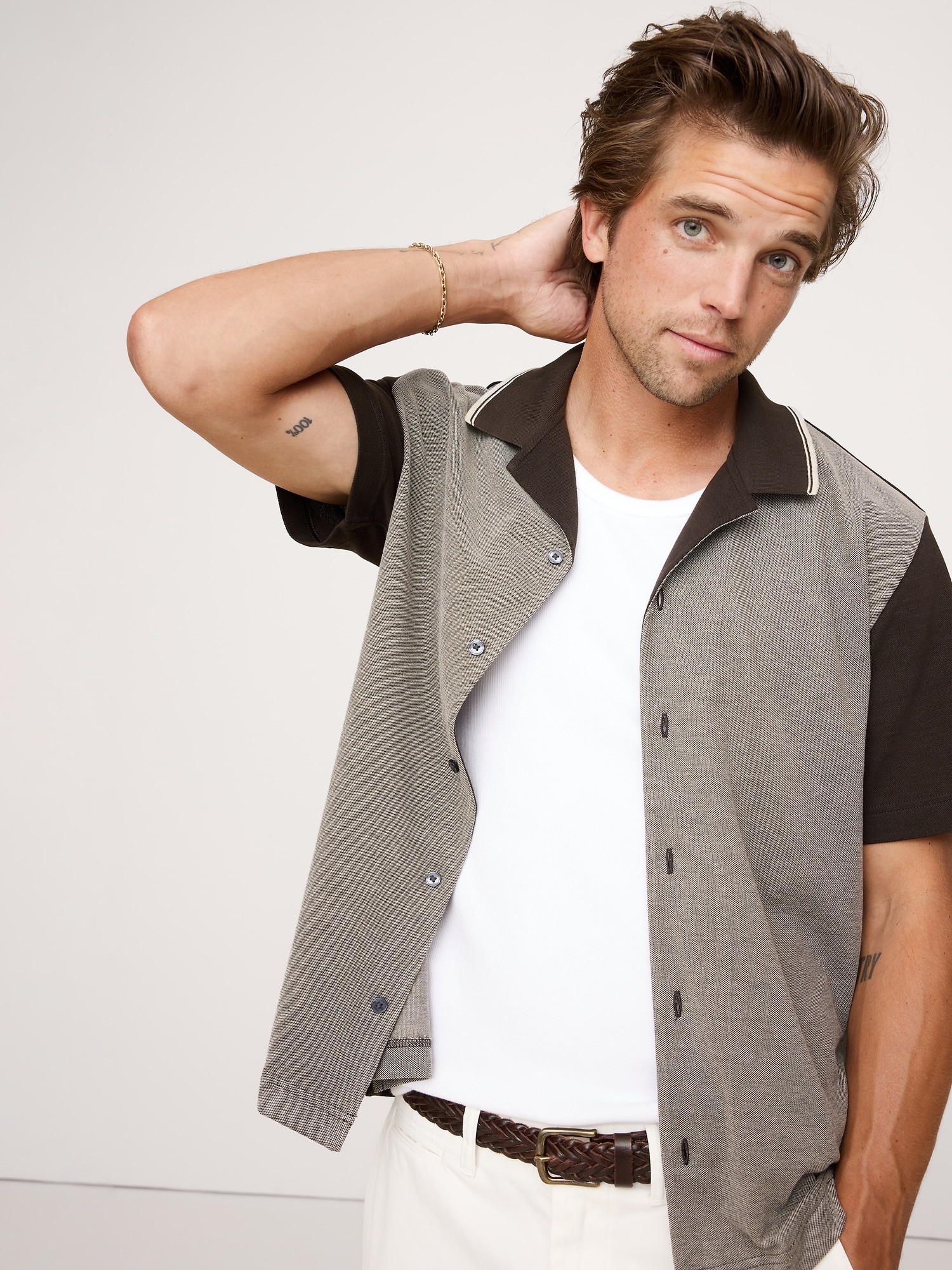 Luxury-Touch Pique Resort Shirt - Brown