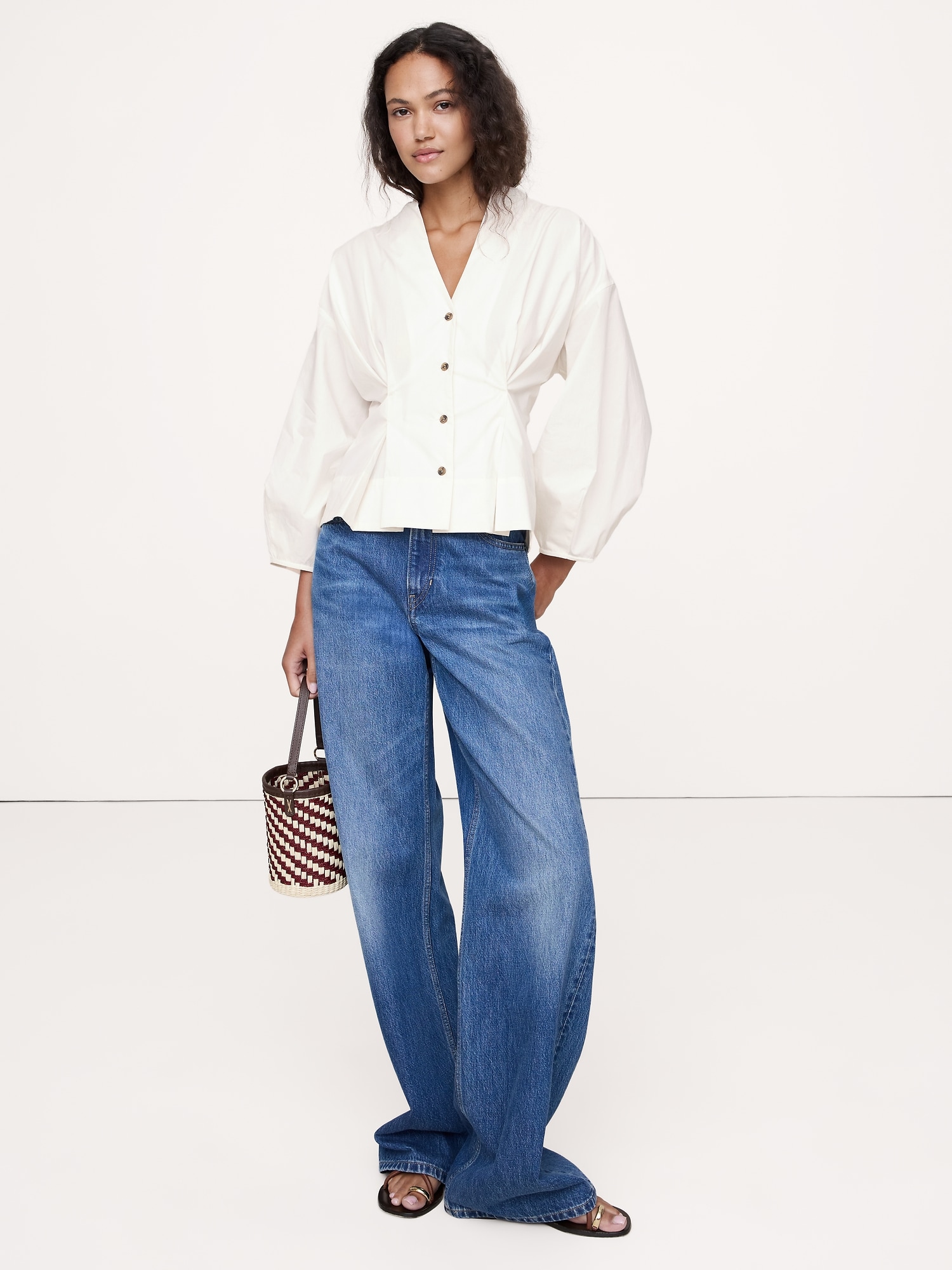 Cotton Poplin Cinched-Waist Shirt - White