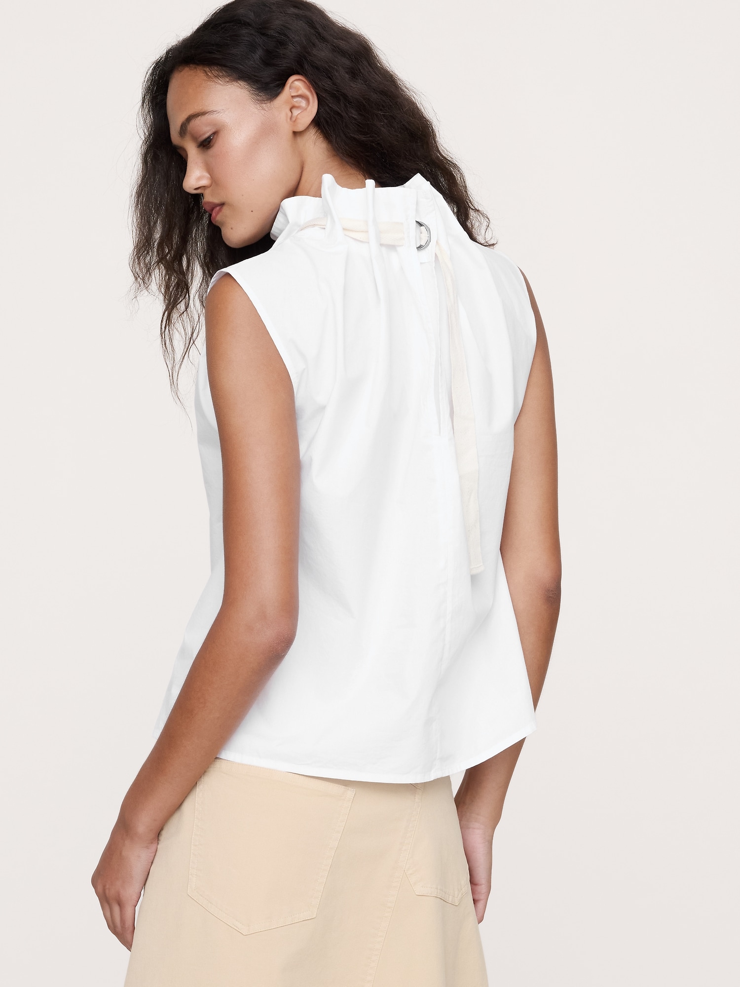 Image number 8 showing, COTTON POPLIN CINCH-NECK TOP