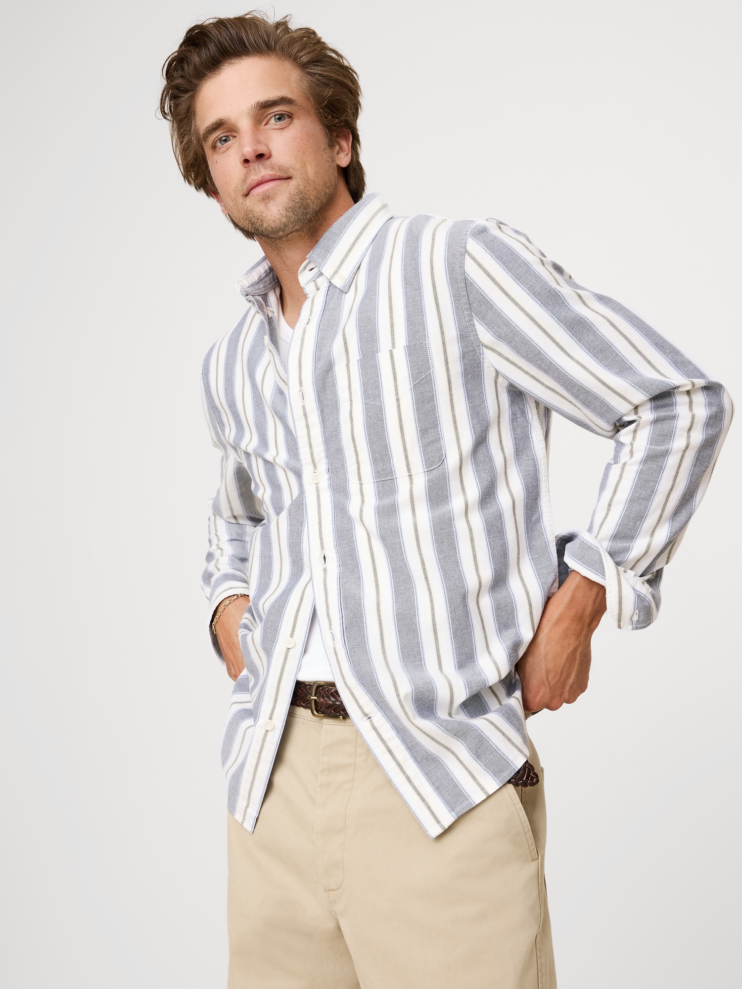 Standard-Fit Oxford Shirt - Navy Blue Multi Stripe