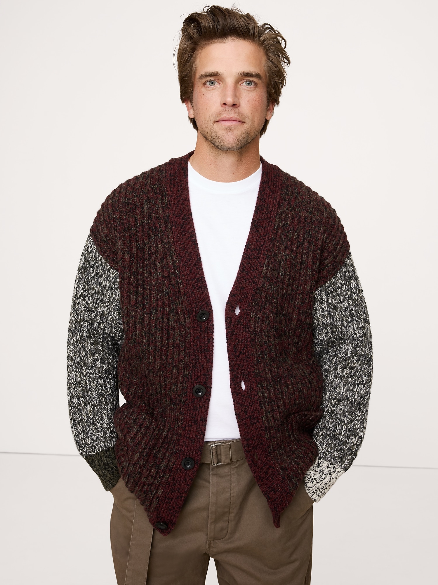 Image number 3 showing, Colorblock Italian Merino-Blend Cardigan
