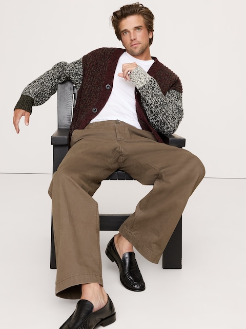 CARDIGAN EN MÉLANGE DE LAINE MÉRINOS ITALIENNE À COULEURS CONTRASTANTES