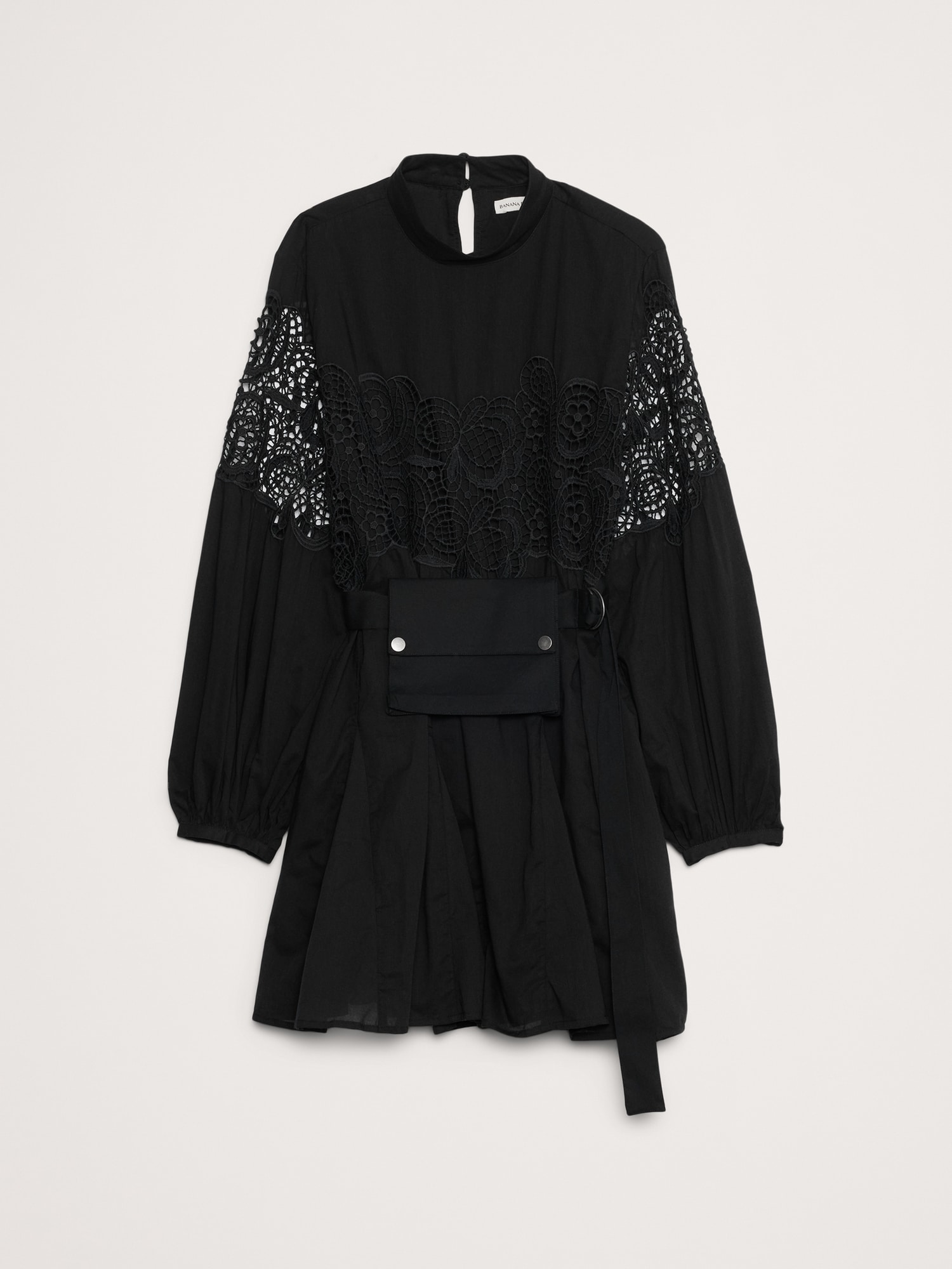 Image number 5 showing, COTTON & LACE MOCK-NECK DRESS WITH REMOVABLE BELT BAG