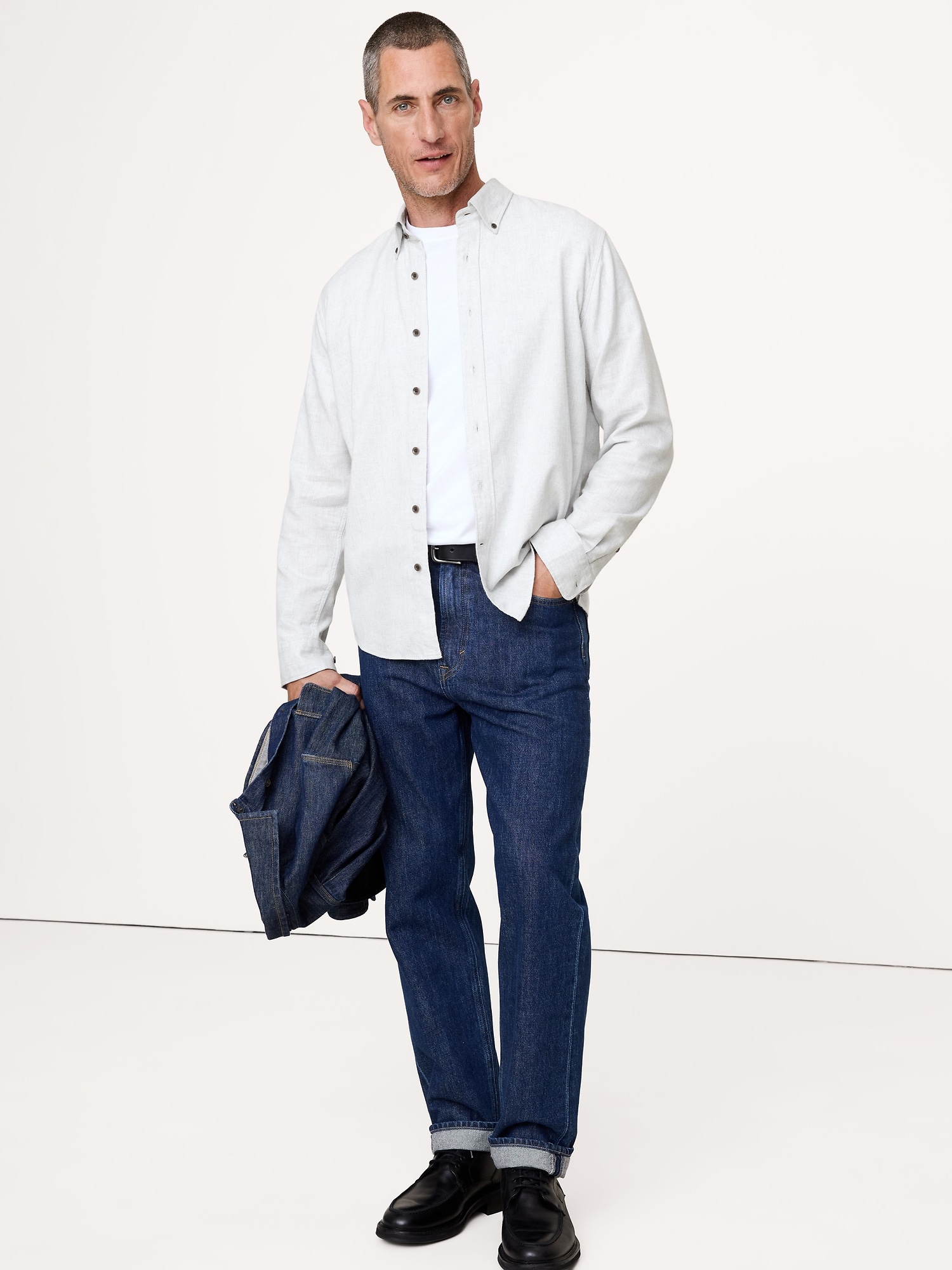 Standard-Fit Flannel Shirt - Light Gray