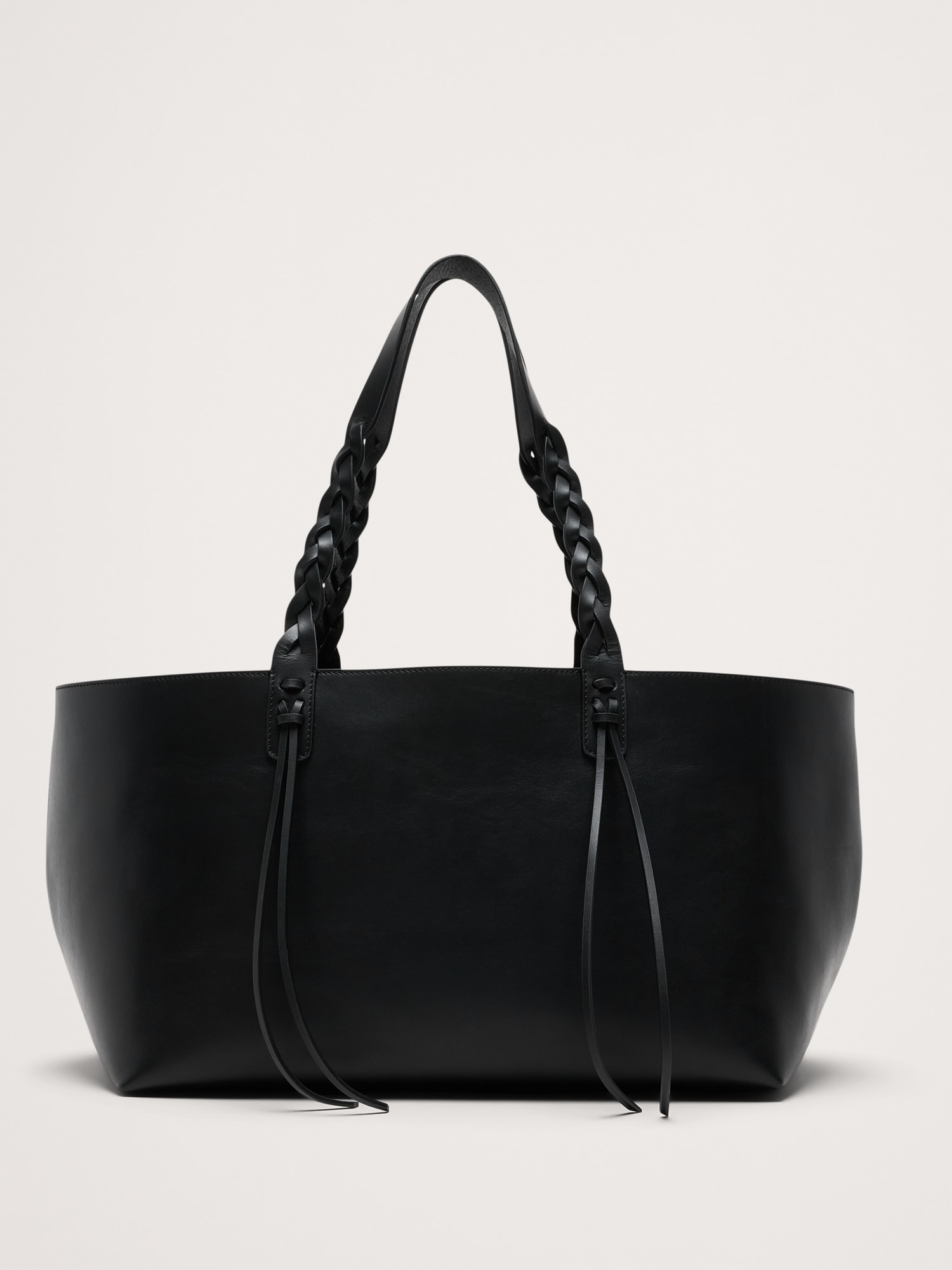 Large Leather East-West Tote - Black