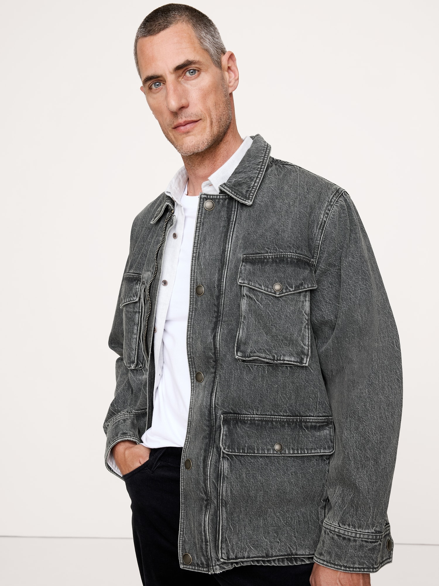 OVERSIZED ITALIAN DENIM FIELD JACKET - Washed Black